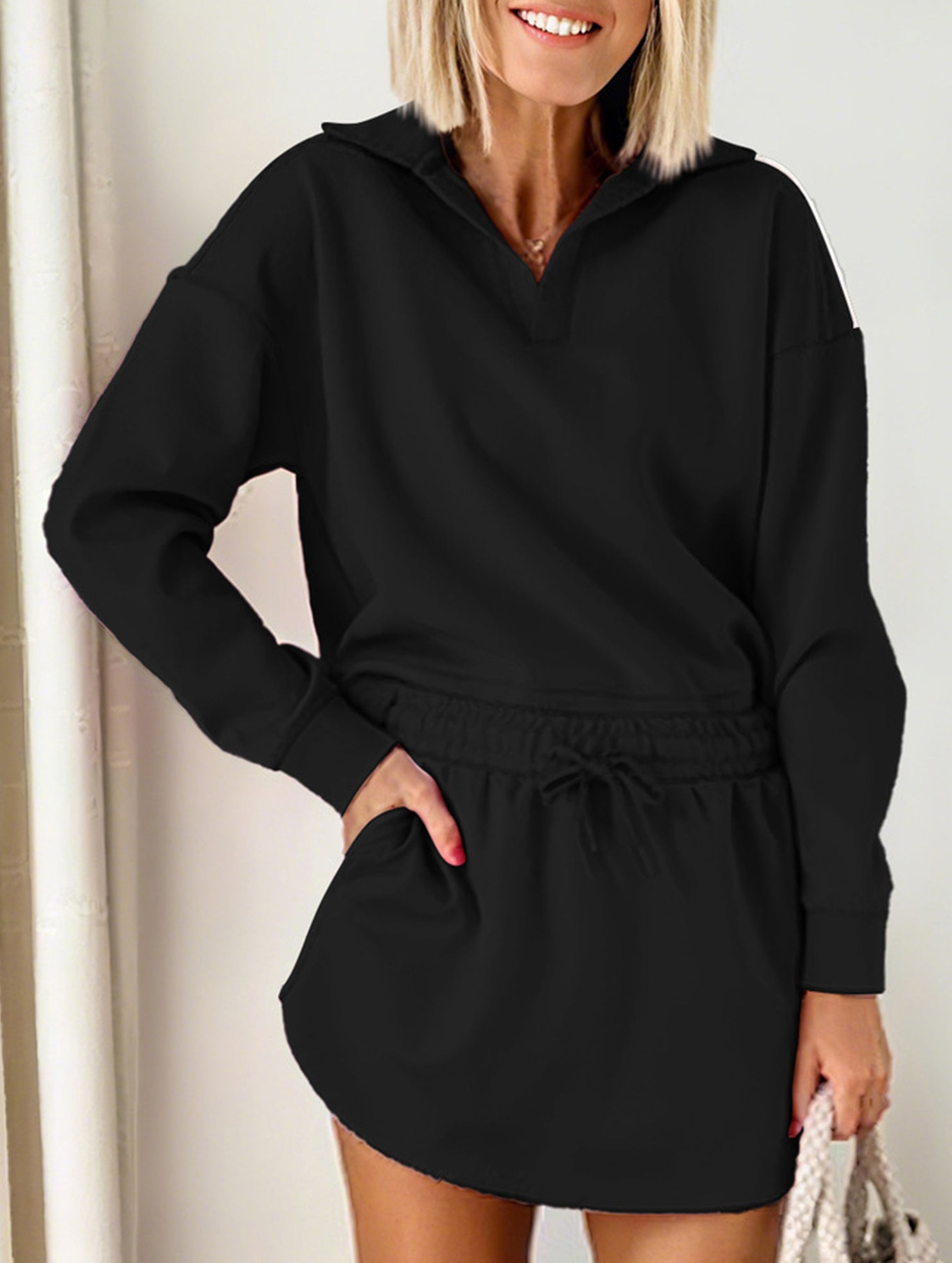 Sport Collar Top Skirt Set