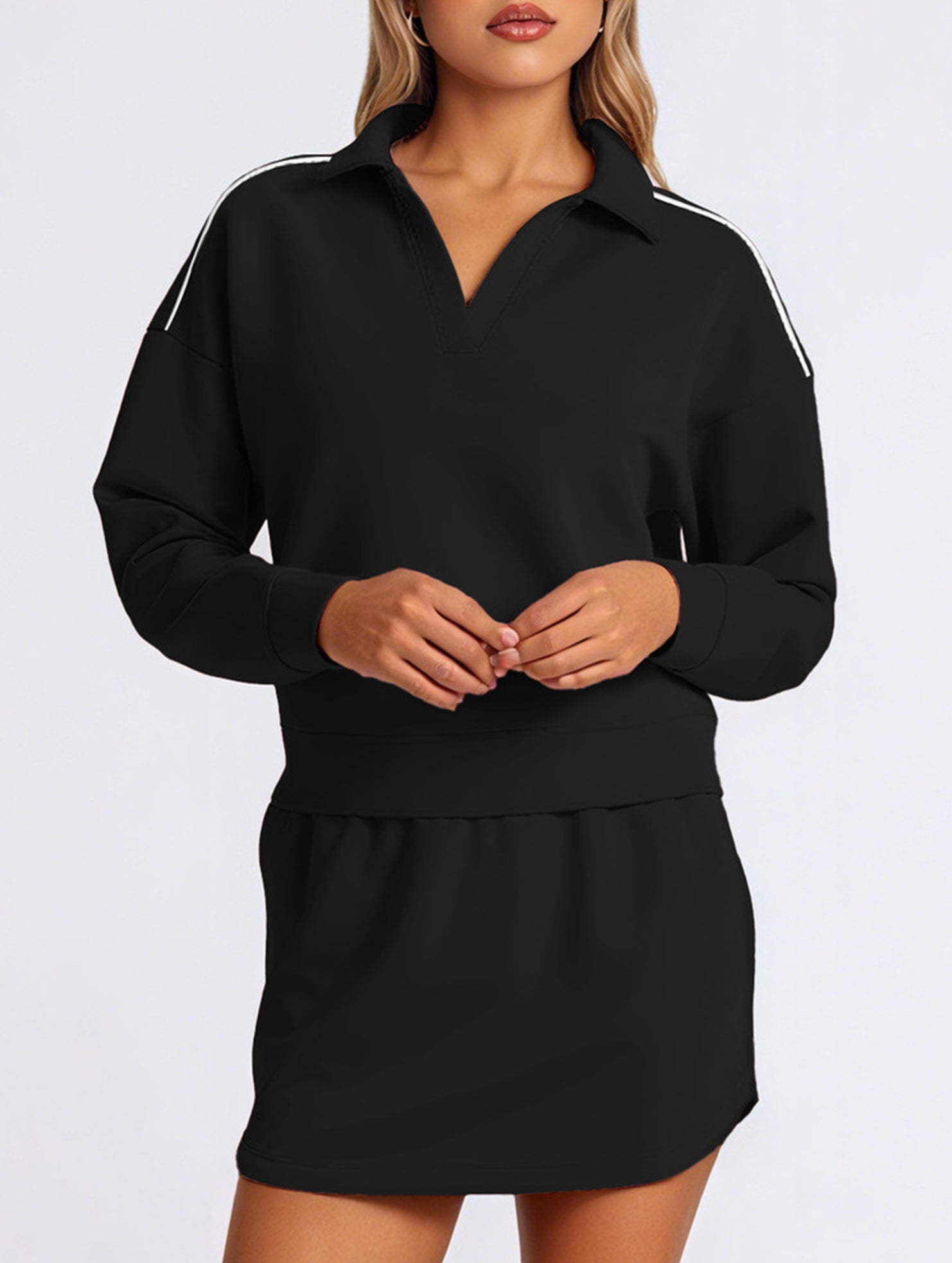 Sport Collar Top Skirt Set