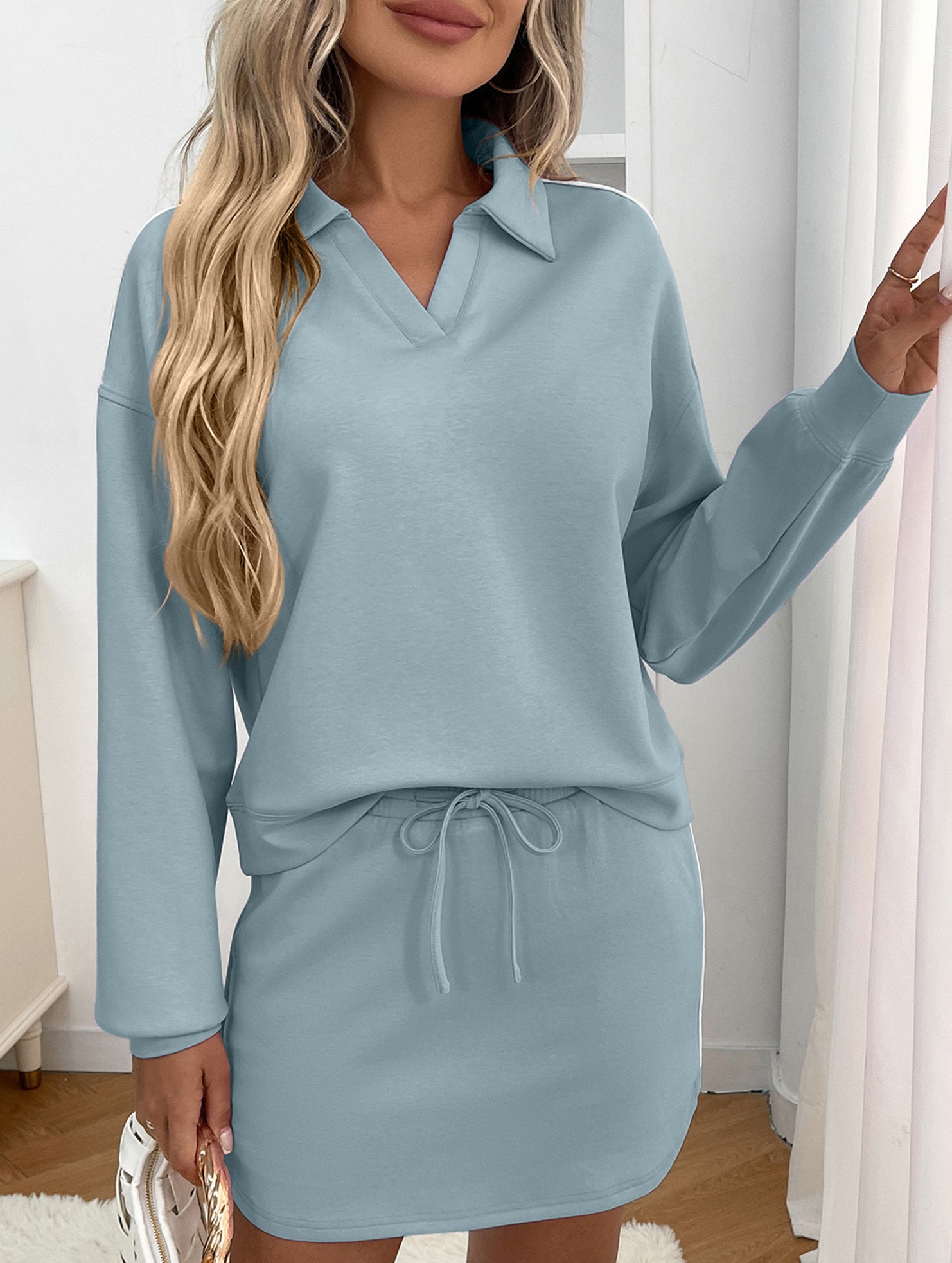 Sport Collar Top Skirt Set