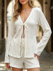 Tie Cardigan Shorts Set