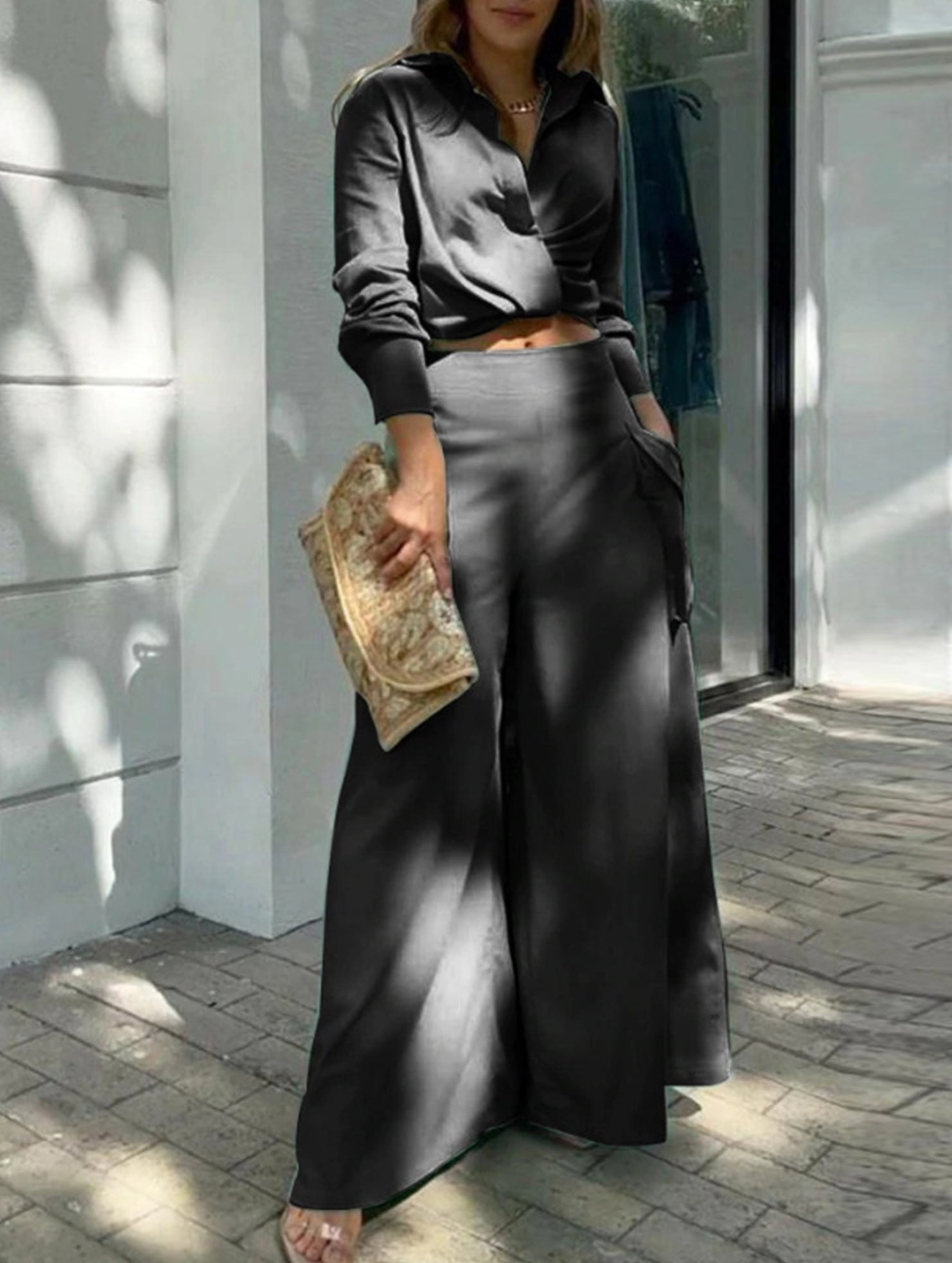 Solid Lapel Slim Fashion Set