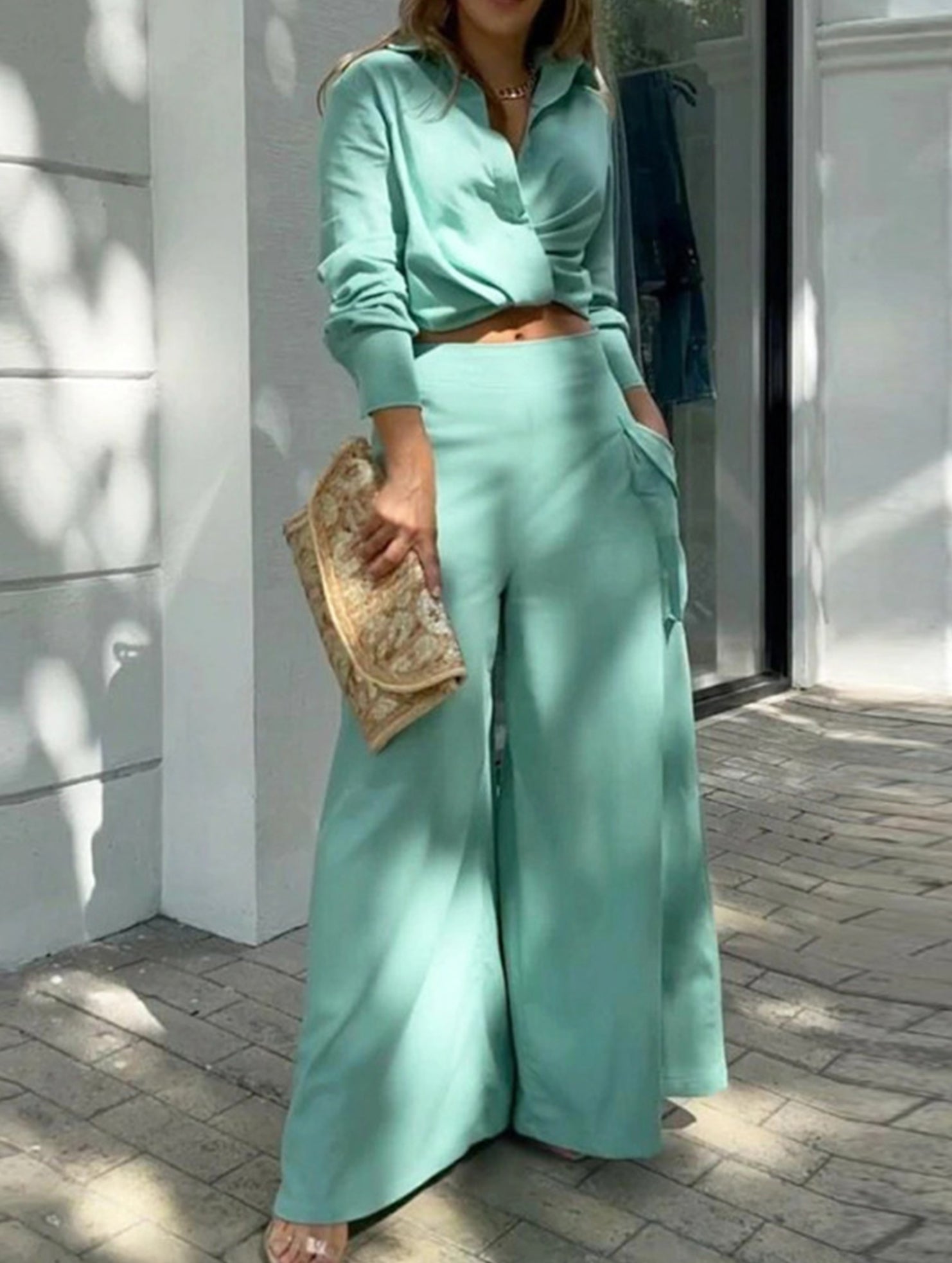 Solid Lapel Slim Fashion Set