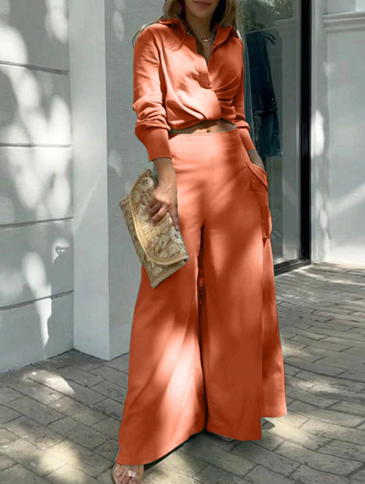Solid Lapel Slim Fashion Set