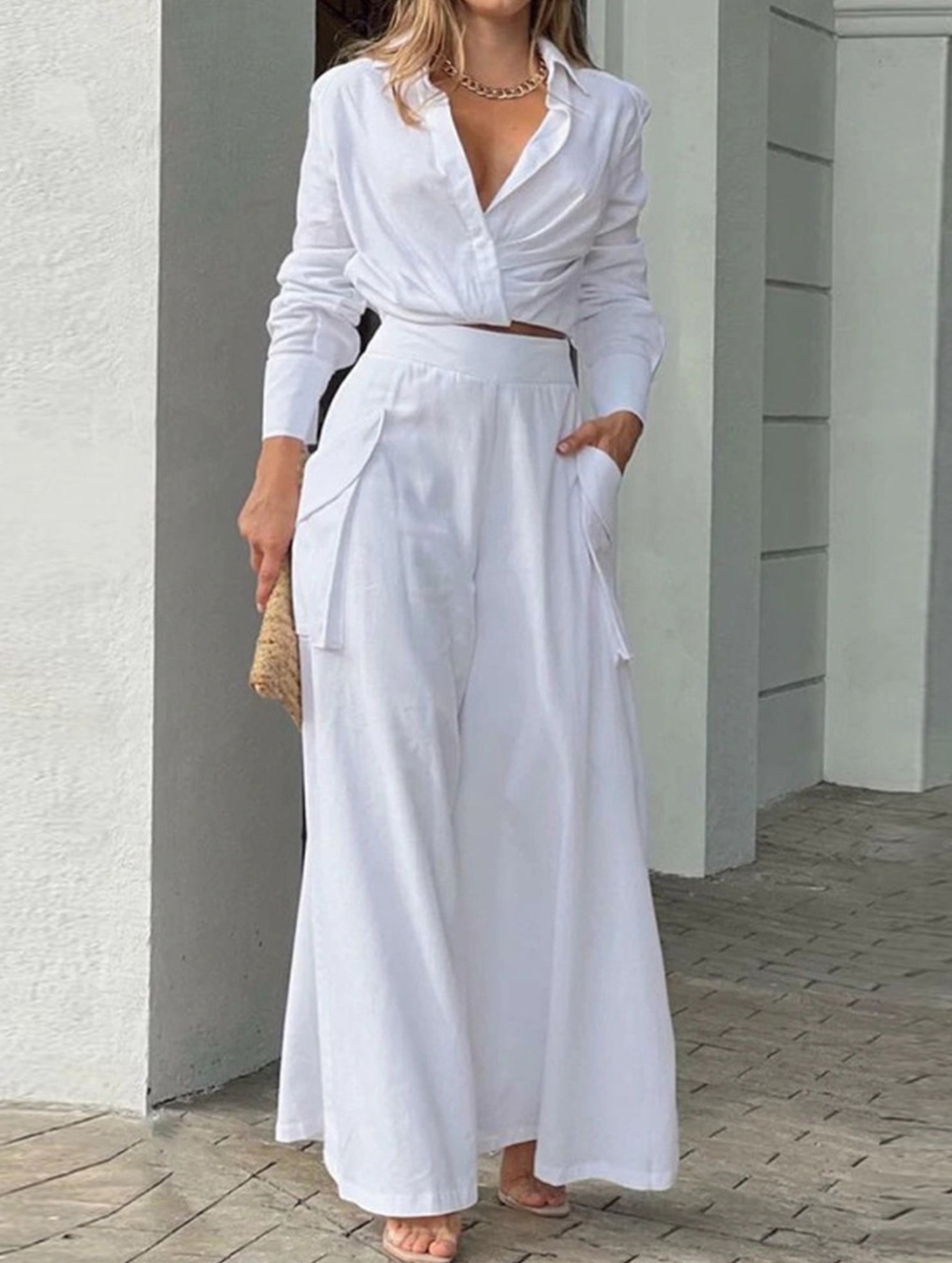 Solid Lapel Slim Fashion Set