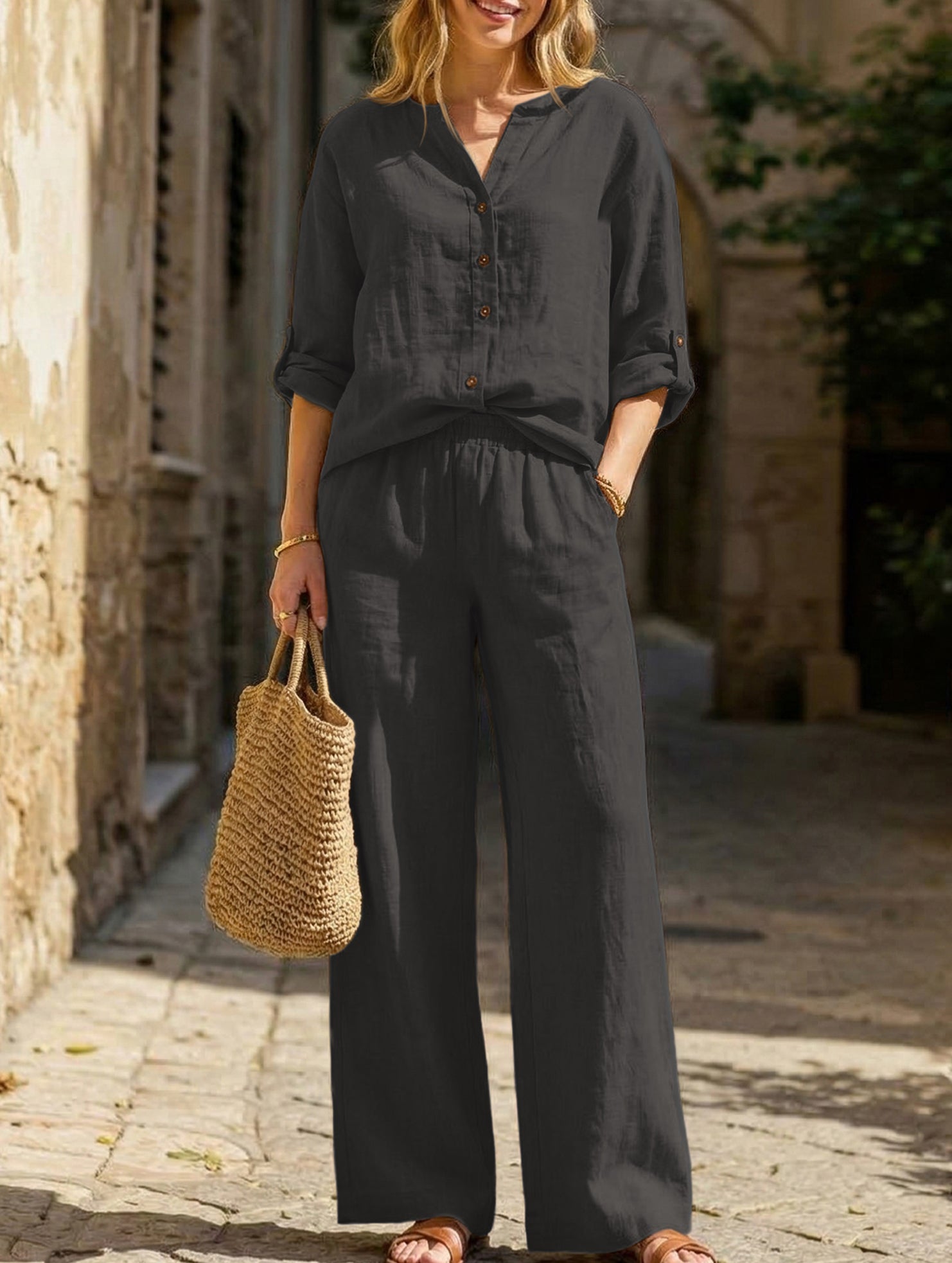 Loose Wide Leg Pants Set