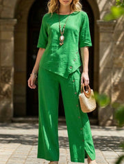 Irregular Hem Shirt Pants Set