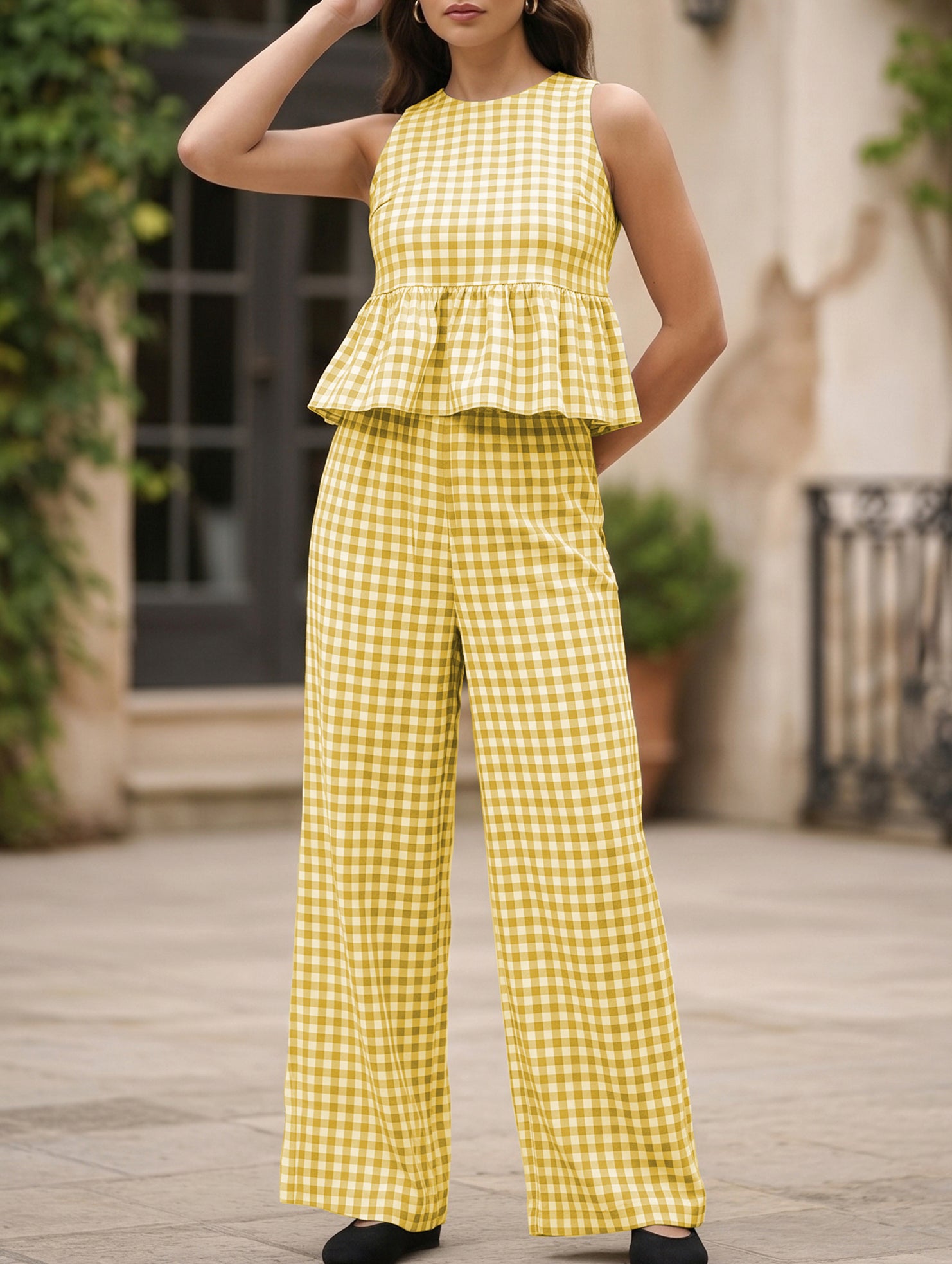 Sleeveless Top Pants Two Piece Set_CWSS01486