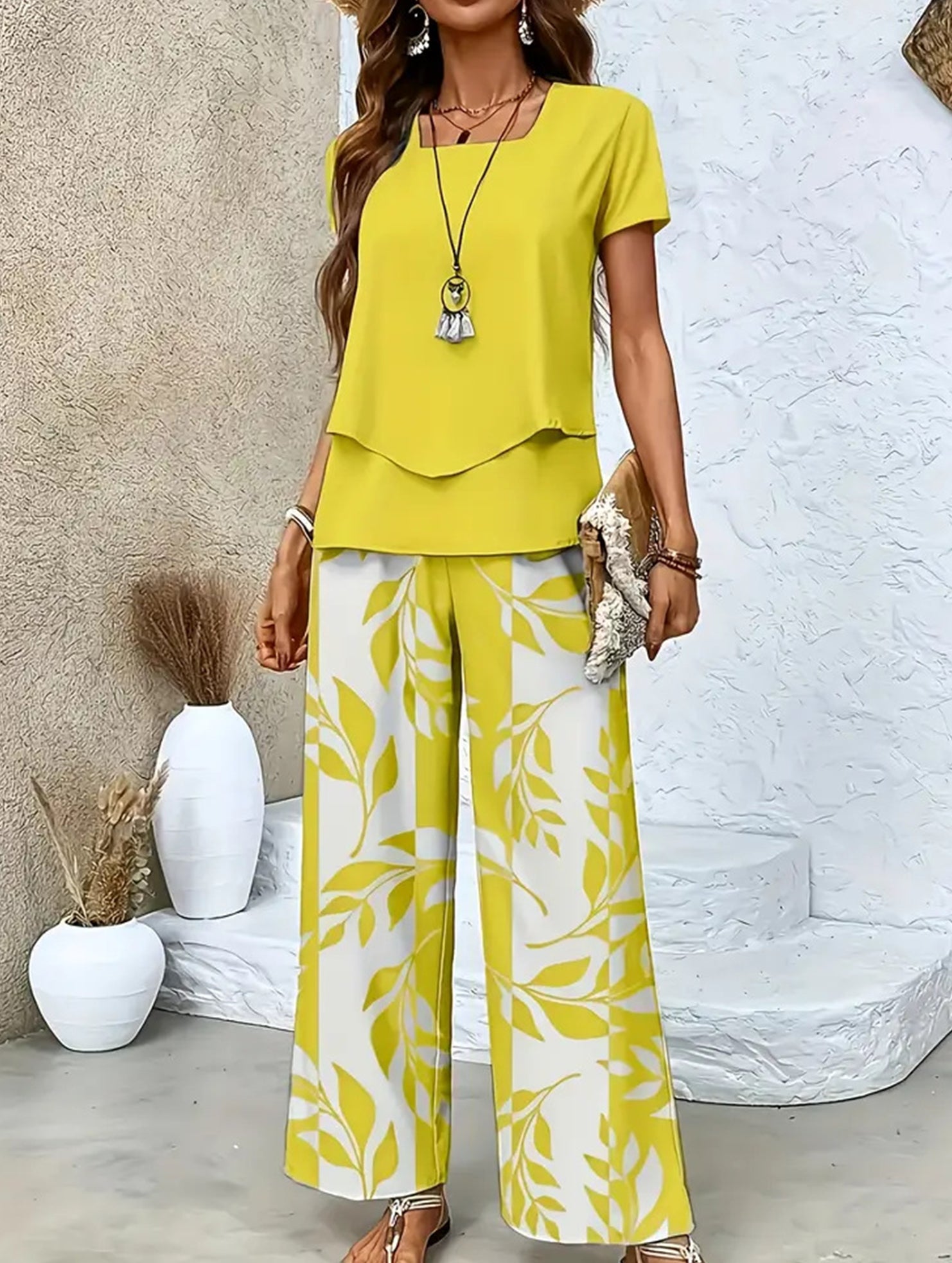 Print Top Wide Leg Pants Set_CWSS01490