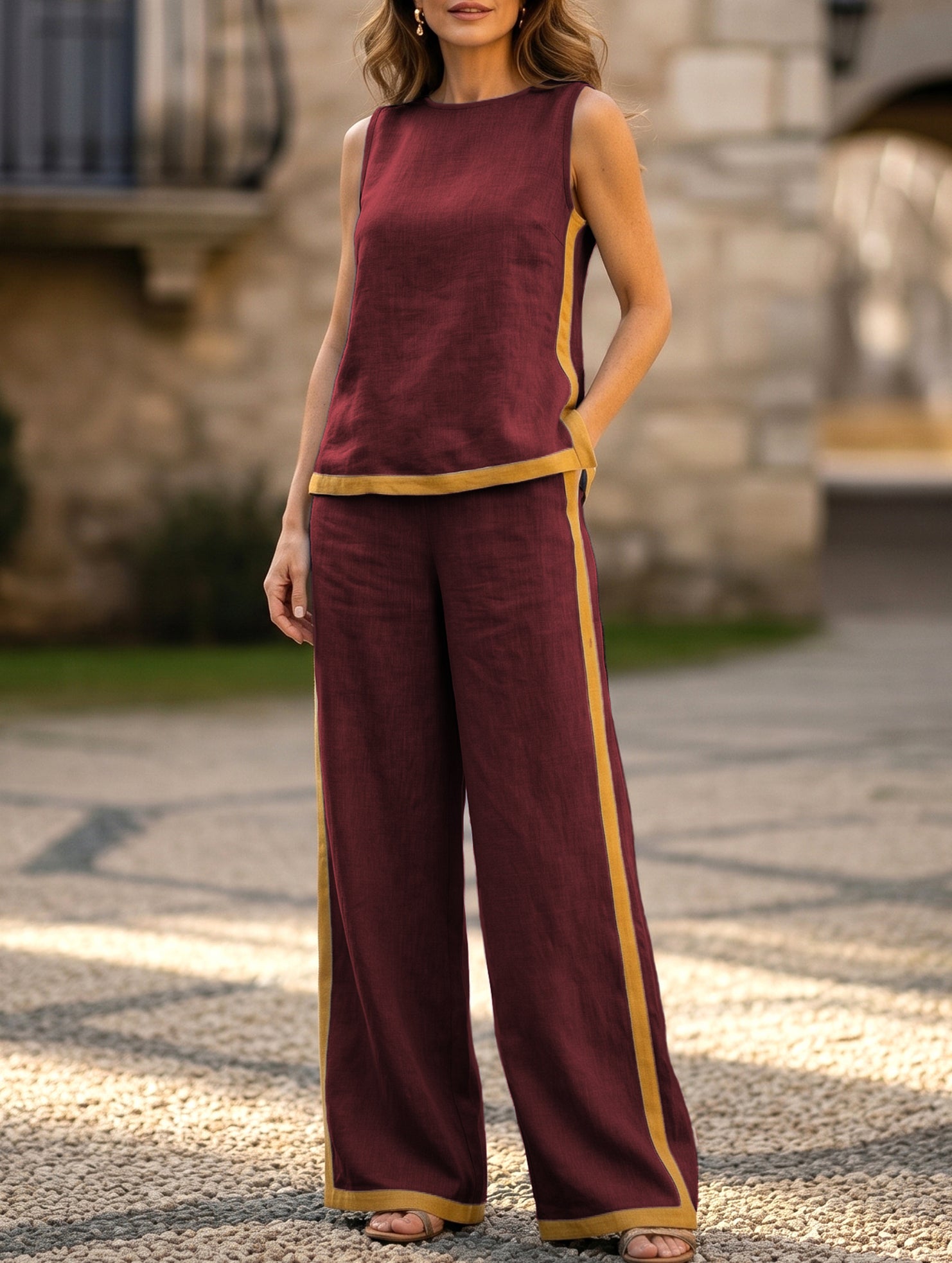 Colorblock Wide Leg Two Piece Set_CWSS01500