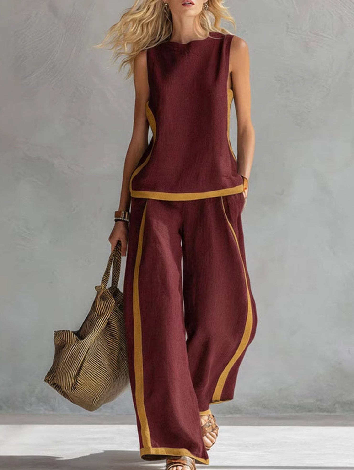 Colorblock Wide Leg Two Piece Set_CWSS01500