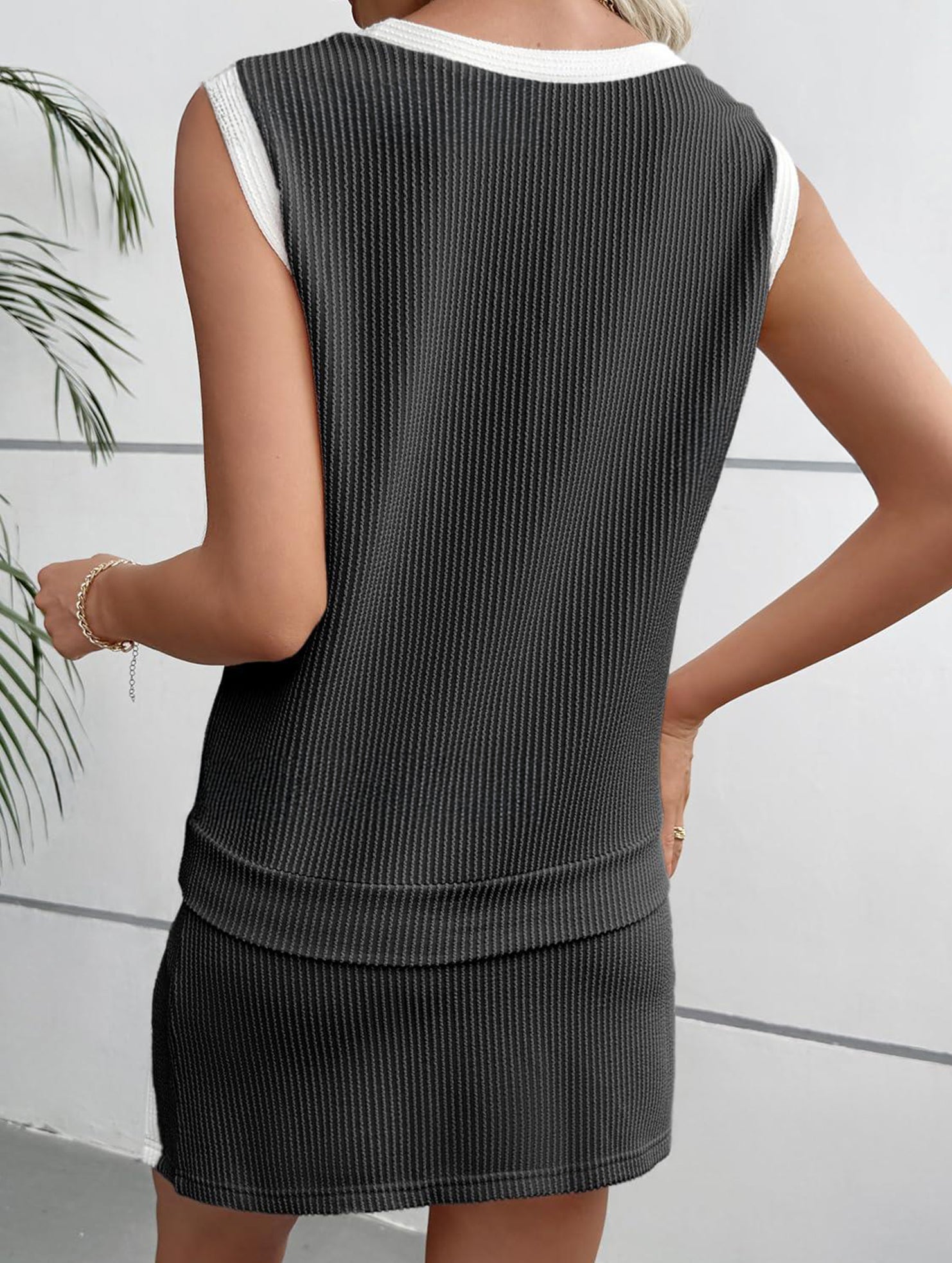 Color Block Slit Sport Tank Top Set