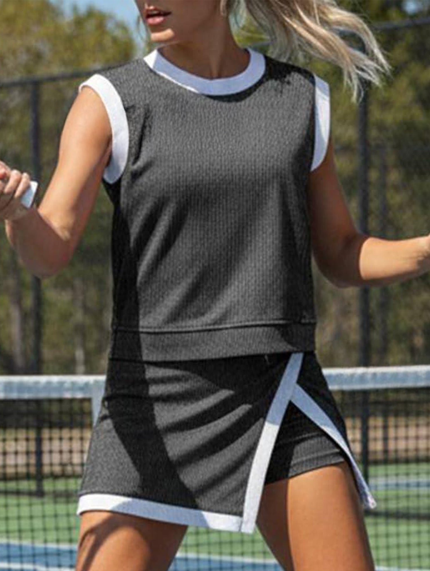 Color Block Slit Sport Tank Top Set