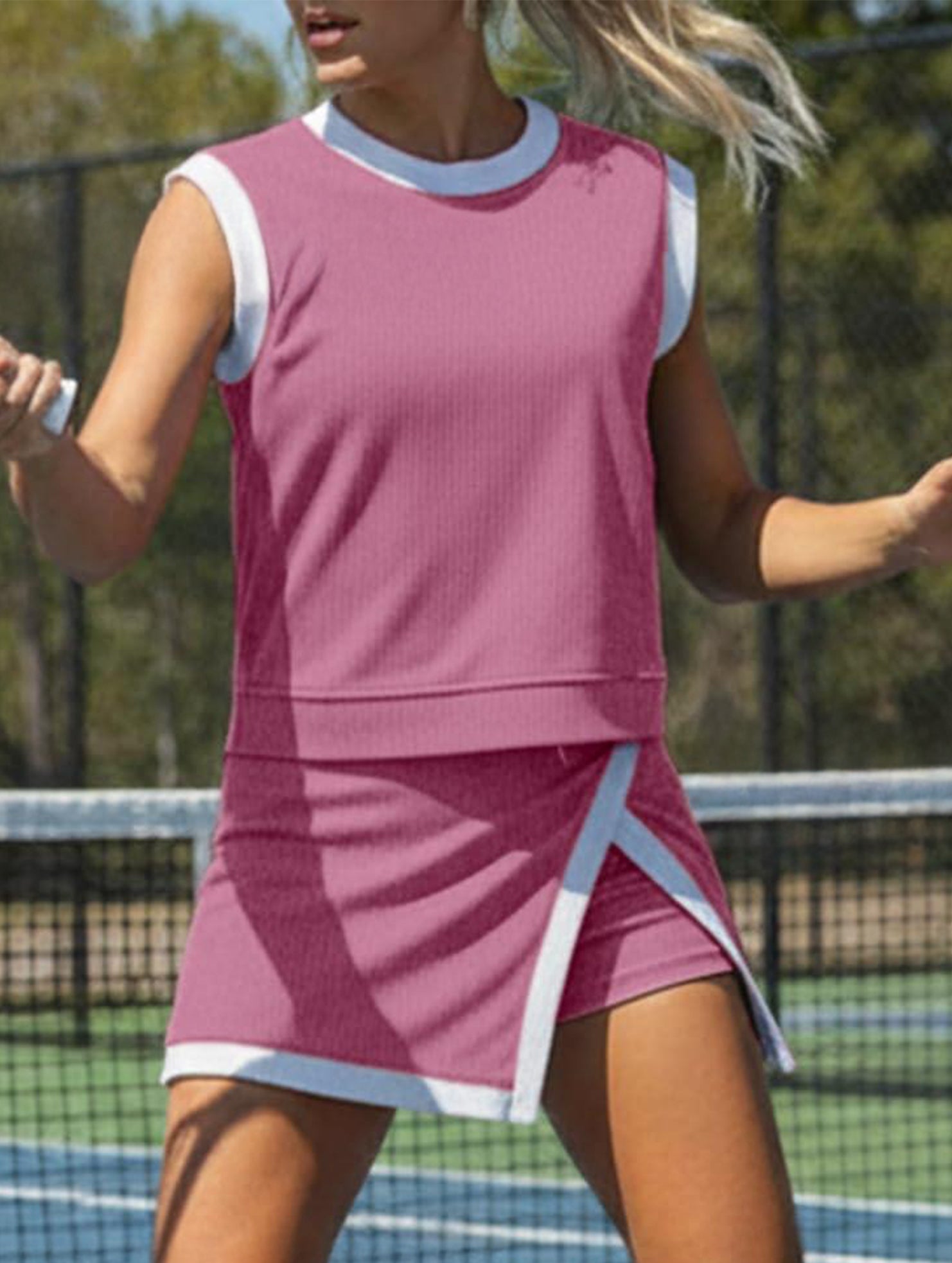 Color Block Slit Sport Tank Top Set