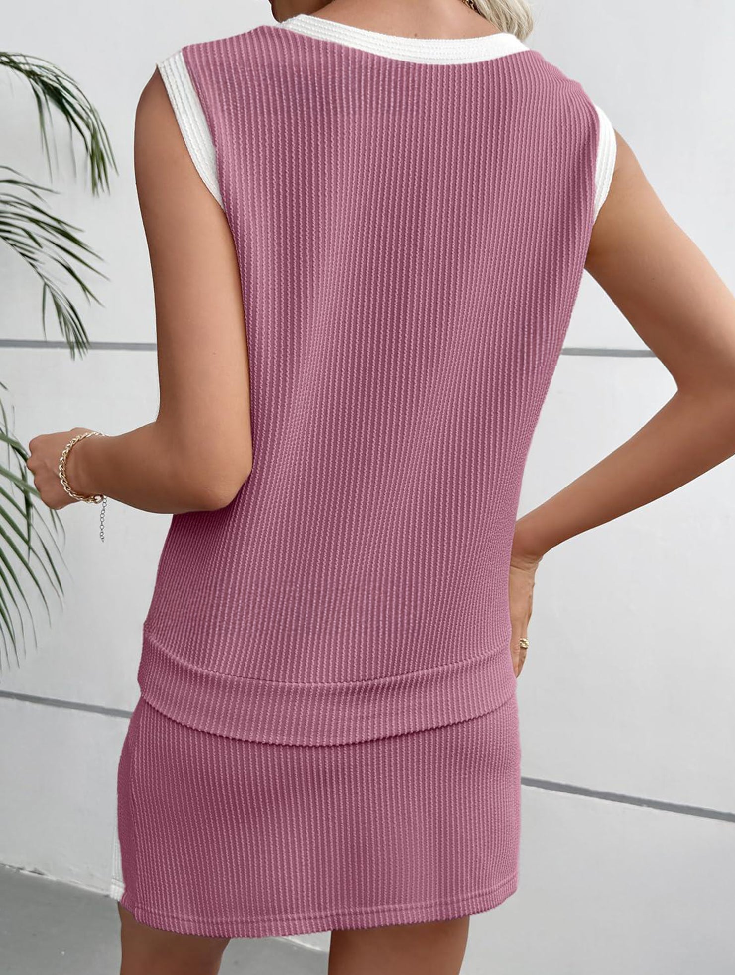 Color Block Slit Sport Tank Top Set