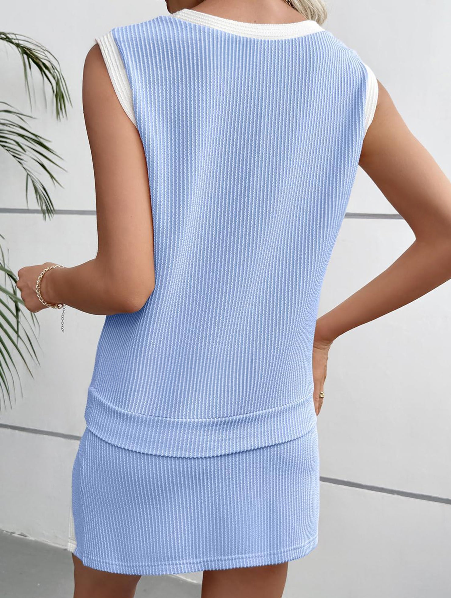 Color Block Slit Sport Tank Top Set