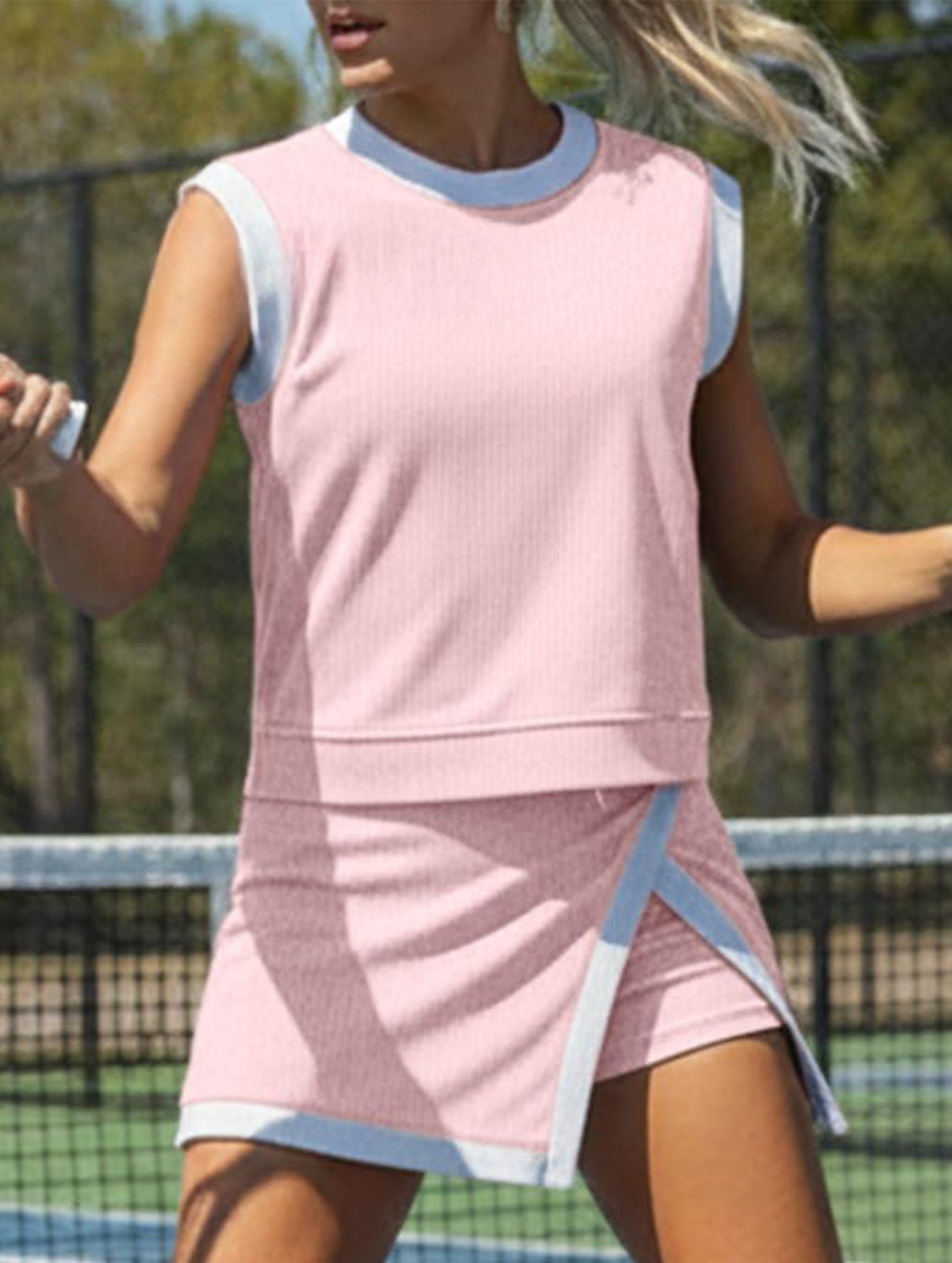 Color Block Slit Sport Tank Top Set