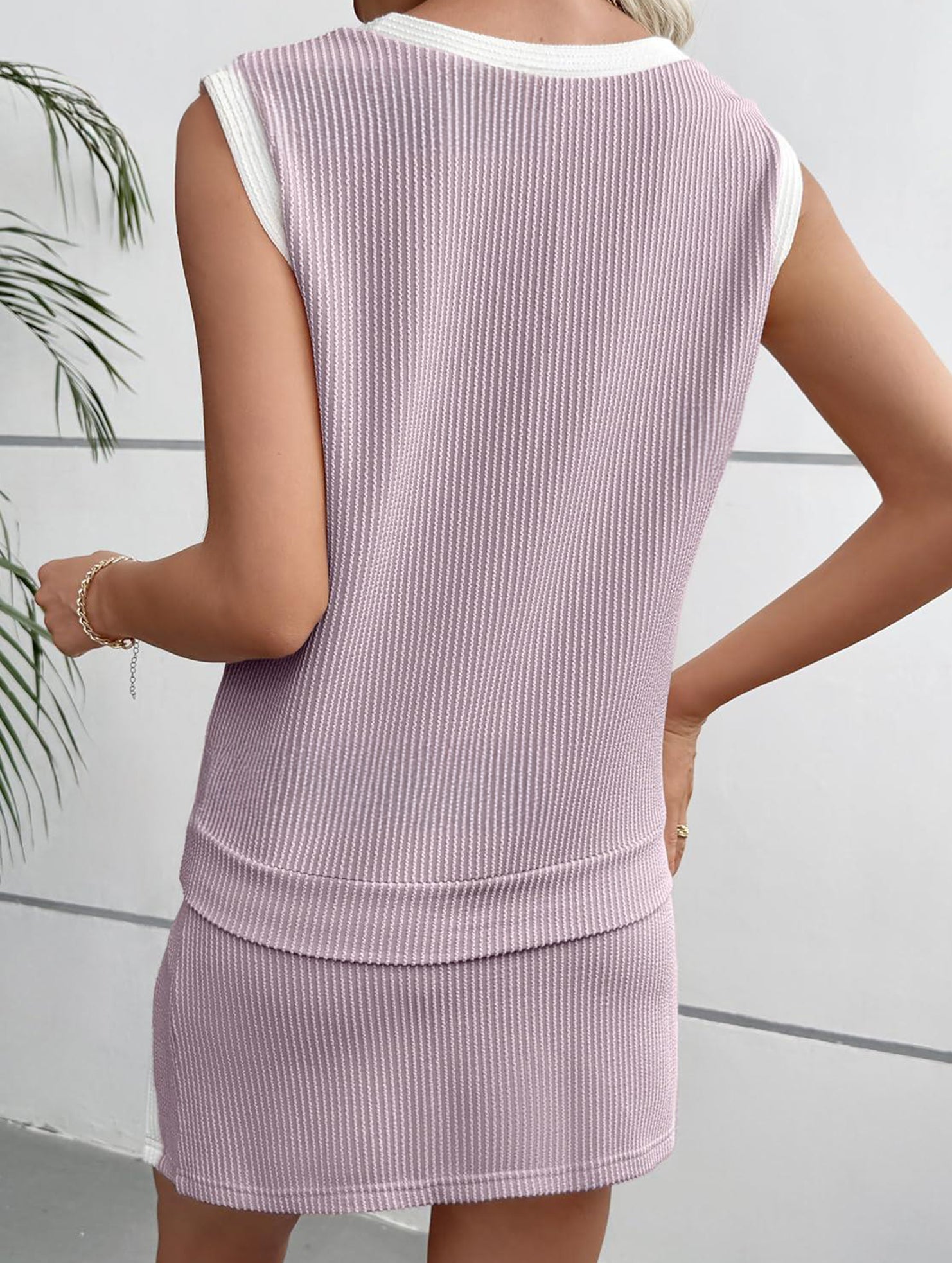 Color Block Slit Sport Tank Top Set
