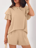 Crew Neck Top Shorts Casual Two Piece Set