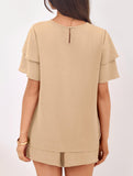 Crew Neck Top Shorts Casual Two Piece Set