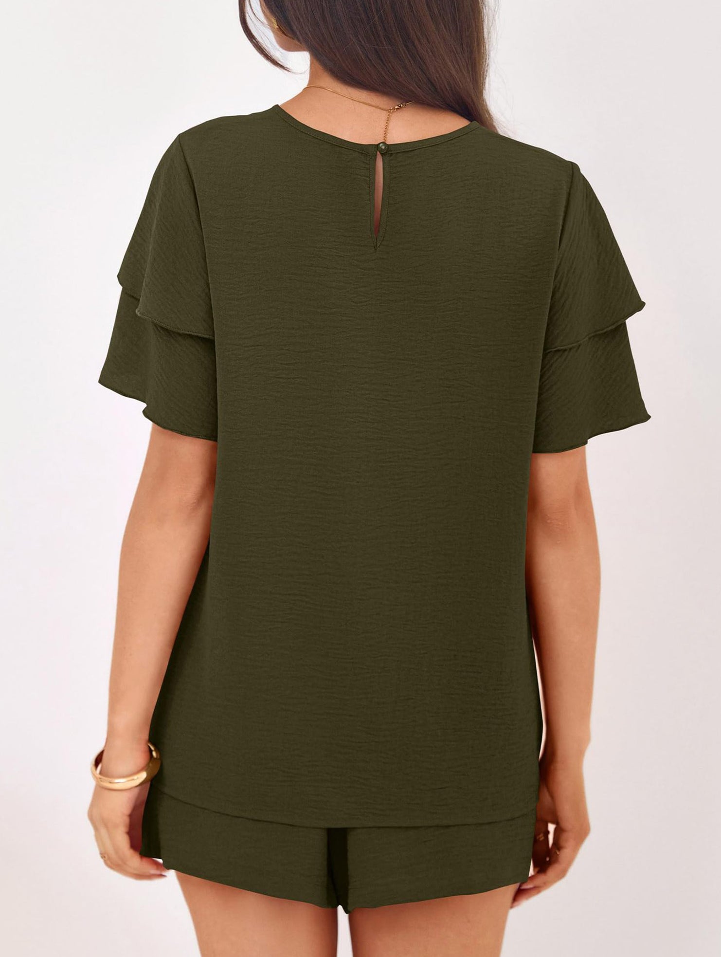 Crew Neck Top Shorts Casual Two Piece Set