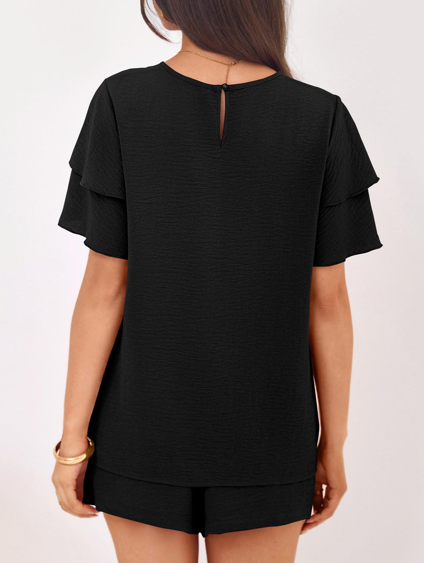 Crew Neck Top Shorts Casual Two Piece Set