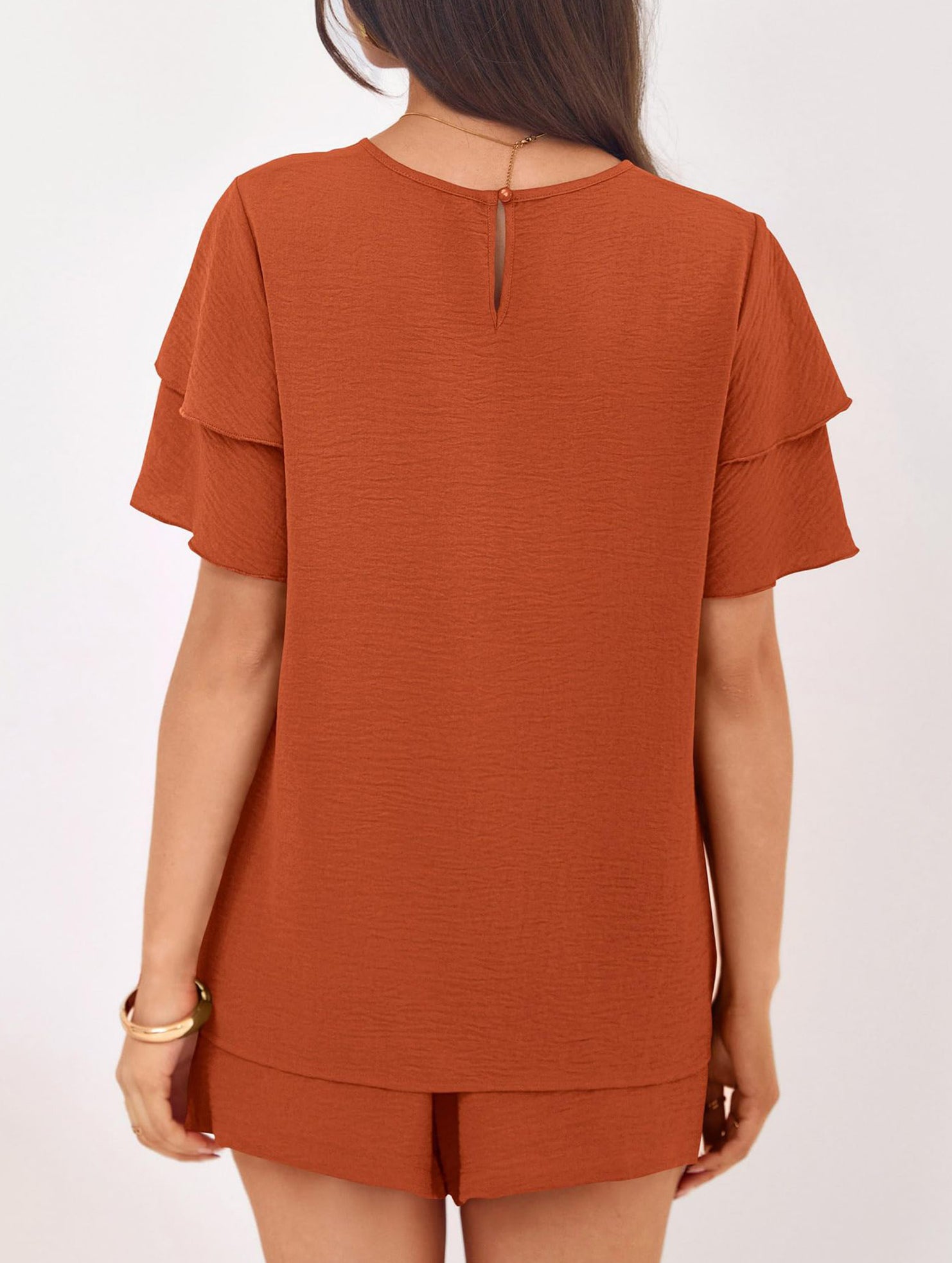 Crew Neck Top Shorts Casual Two Piece Set