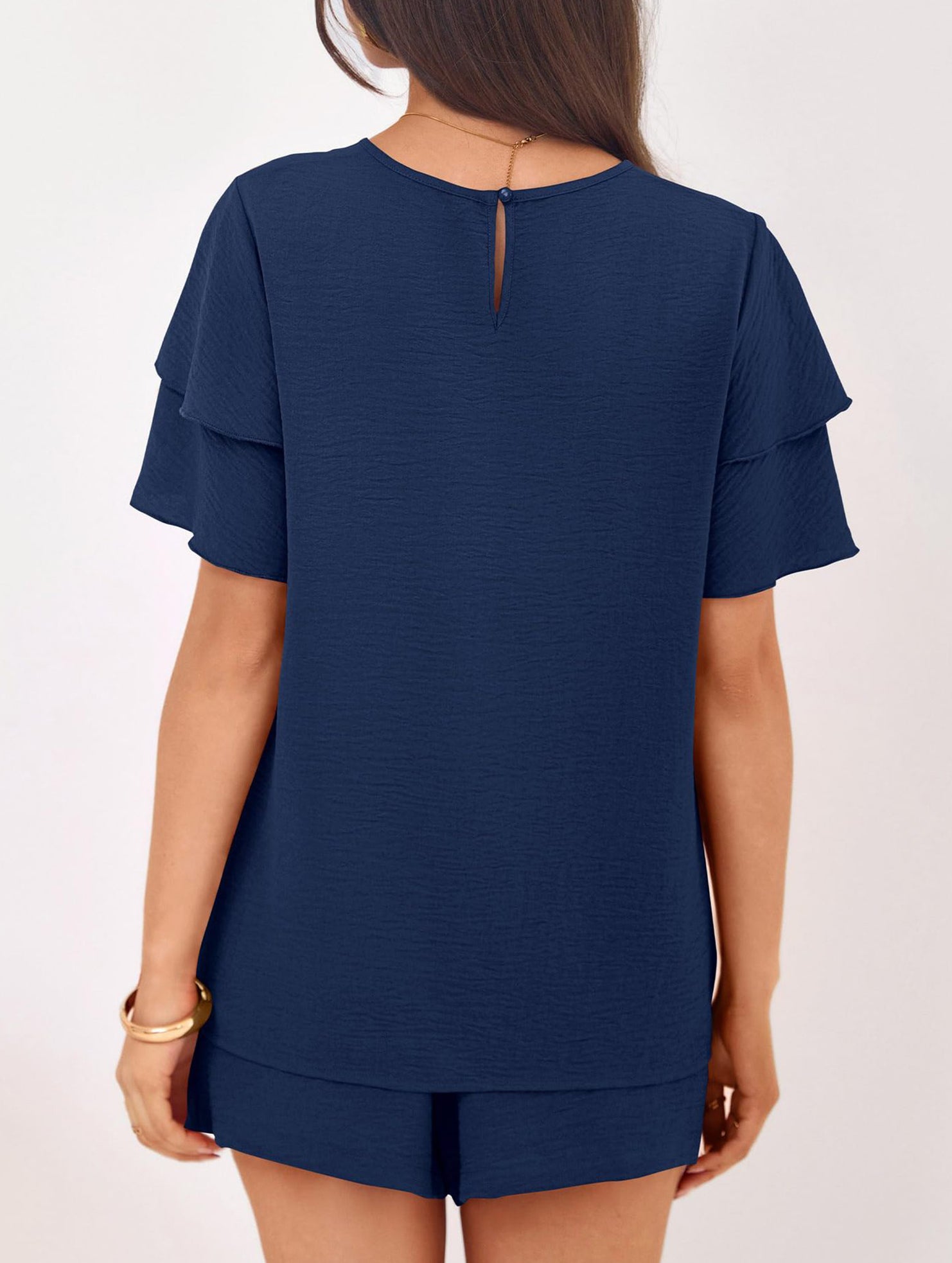 Crew Neck Top Shorts Casual Two Piece Set