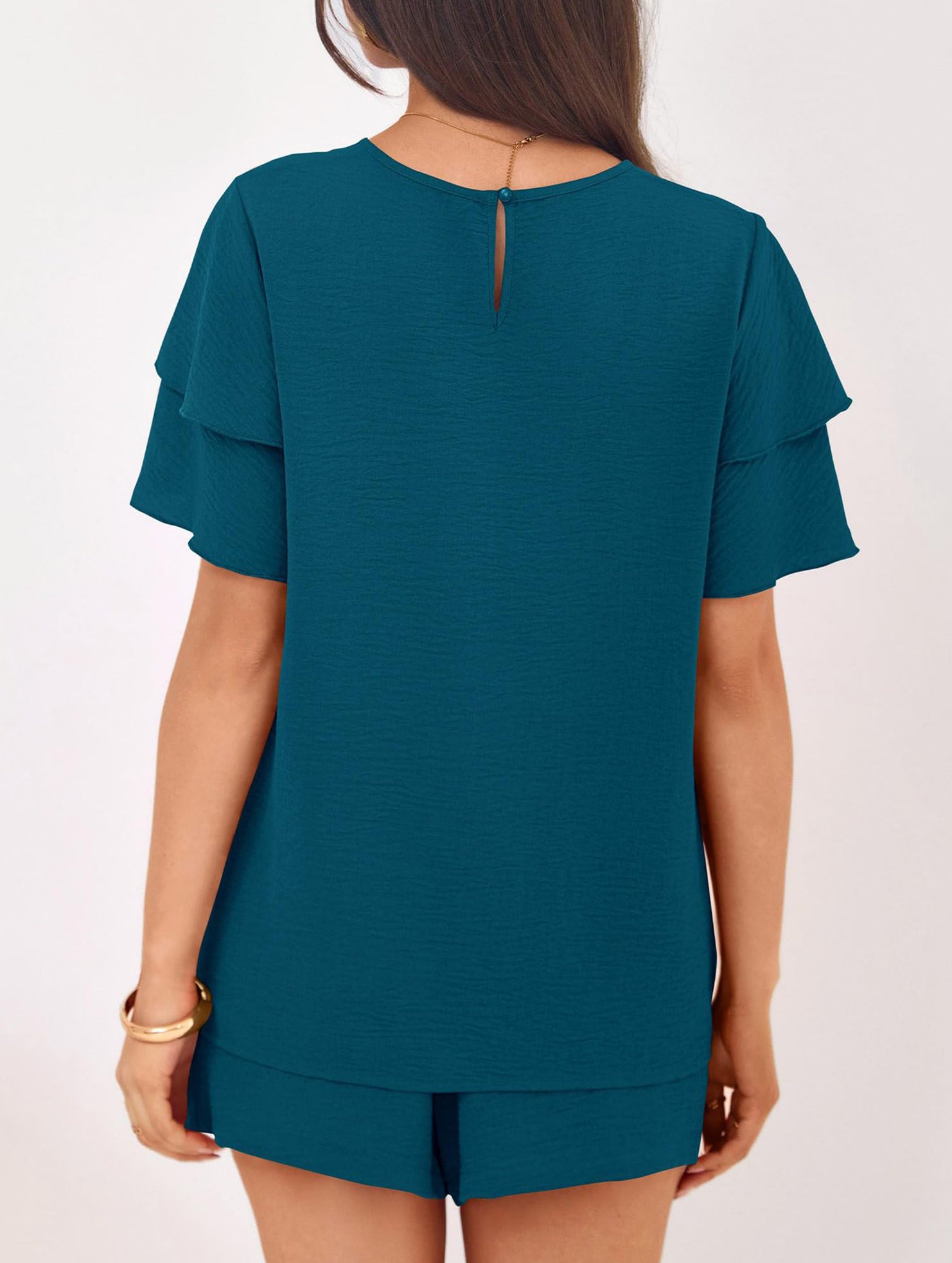Crew Neck Top Shorts Casual Two Piece Set
