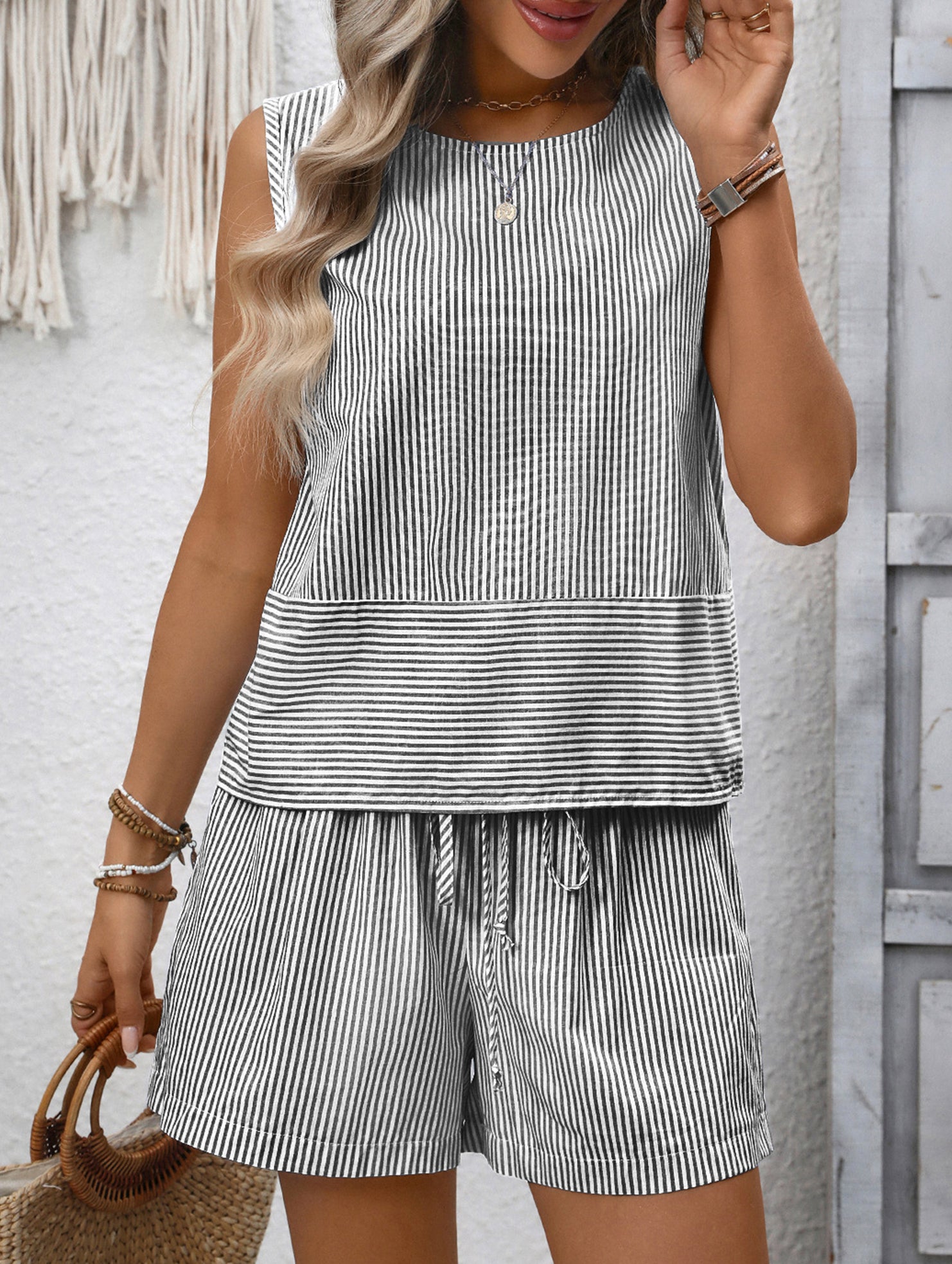 Sleeveless Tank Top Shorts Casual Set_CWSTB00943