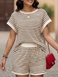 Patchwork Top Shorts Casual Two Piece Set