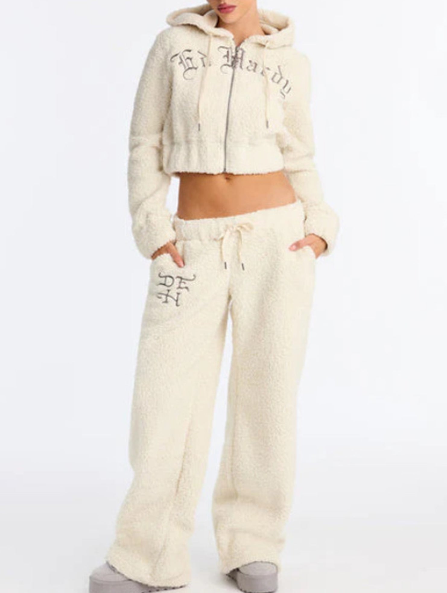 Hooded Zip Fleece Embroidered Casual Set_CWSTB00962