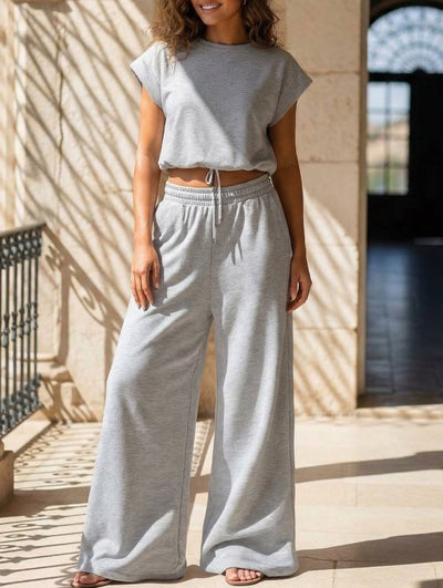 Sleeveless Vest Wide Leg Pants Two Piece Set