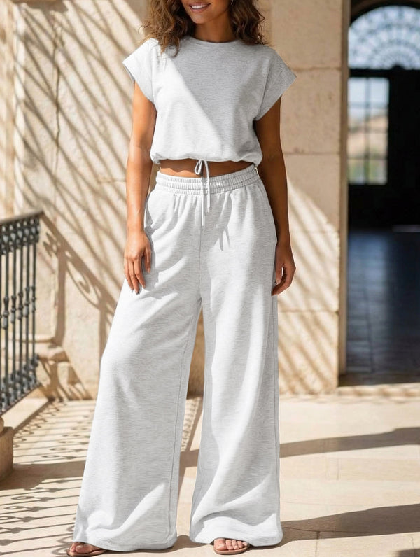 Sleeveless Vest Wide Leg Pants Two Piece Set
