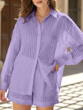 Jacquard Puff Sleeve Shirt Shorts Set_CWSTB01027
