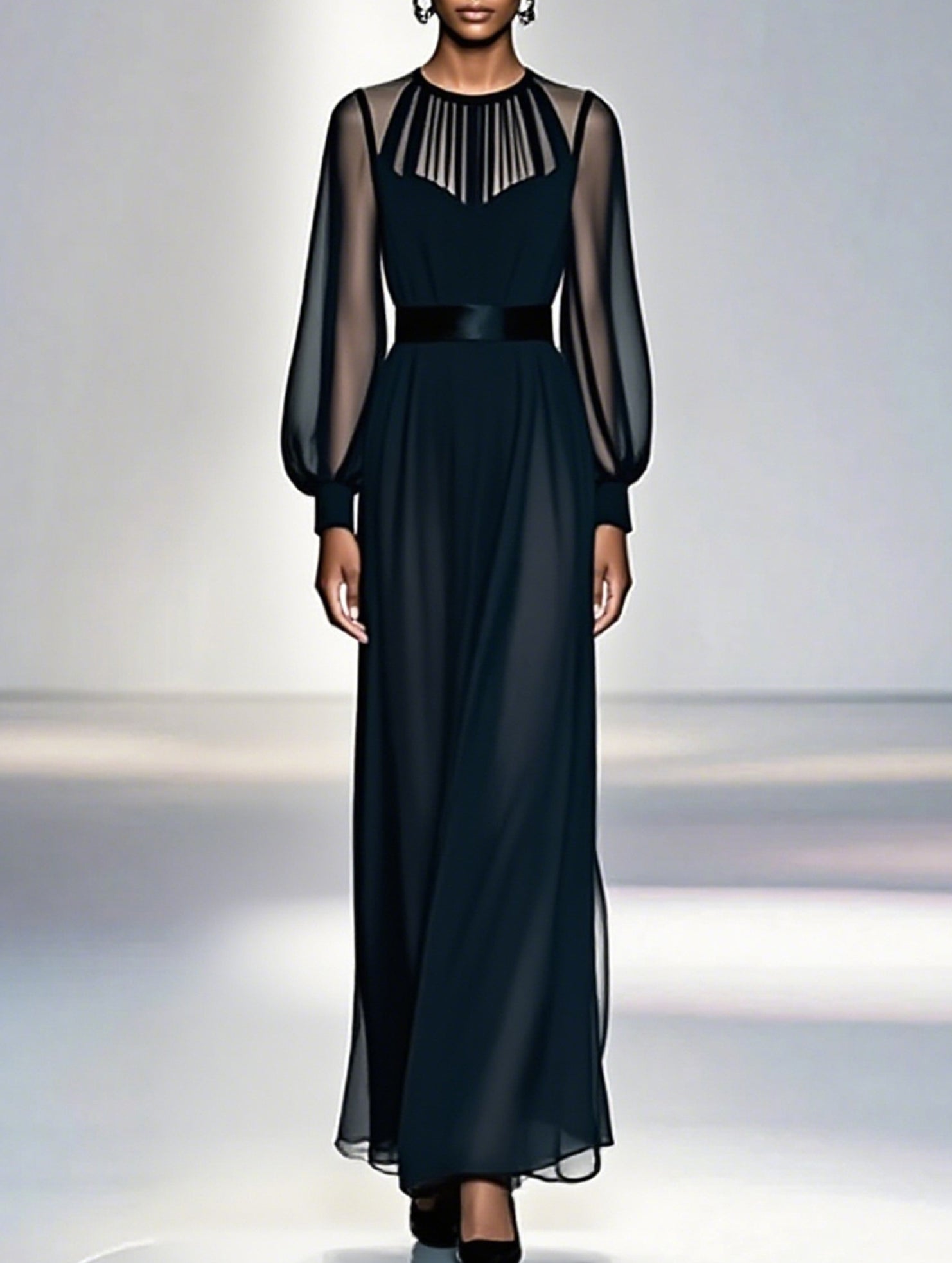 Black Mesh Two Piece Maxi Dress_CWSTB01051