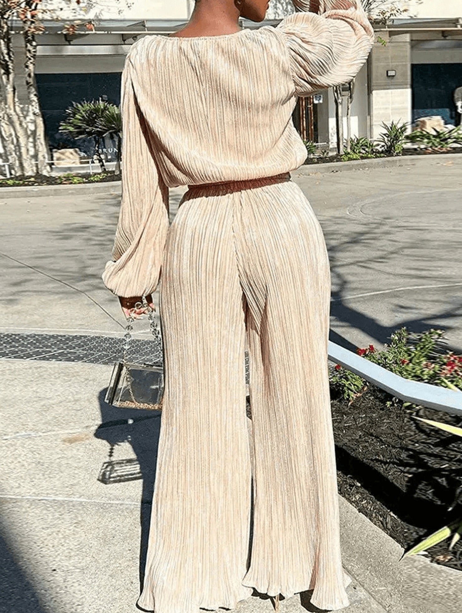 Casual Ruched Waist Top and Pants Set_CWSTB01059
