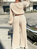 Casual Ruched Waist Top and Pants Set_CWSTB01059