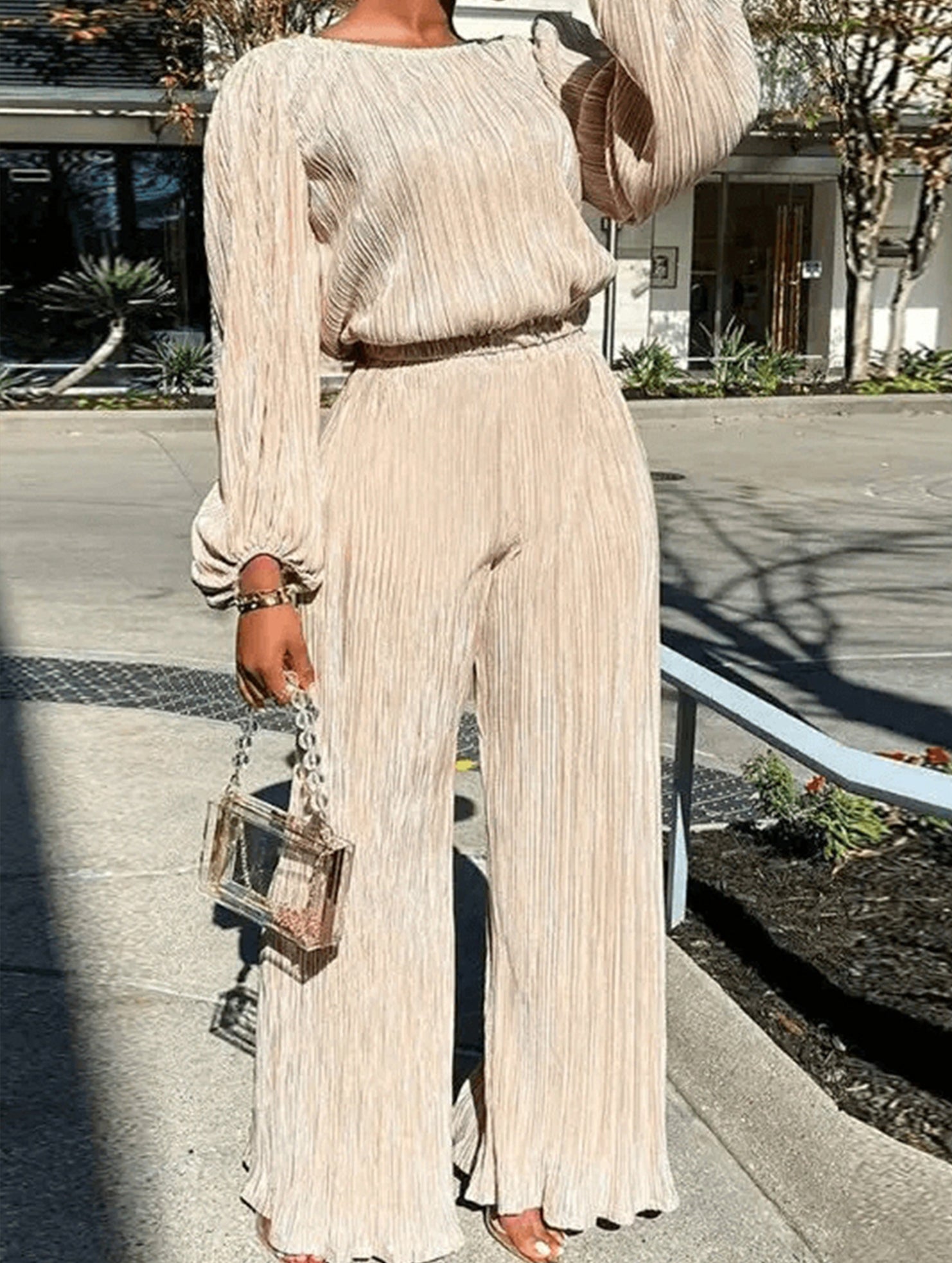 Casual Ruched Waist Top and Pants Set_CWSTB01059