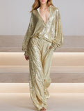 Sequin Collar Half Zip Jacket Pants Set_CWSTB01089