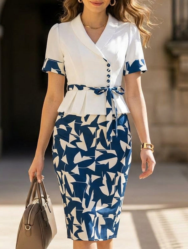 Abstract Print Office Skirt Set