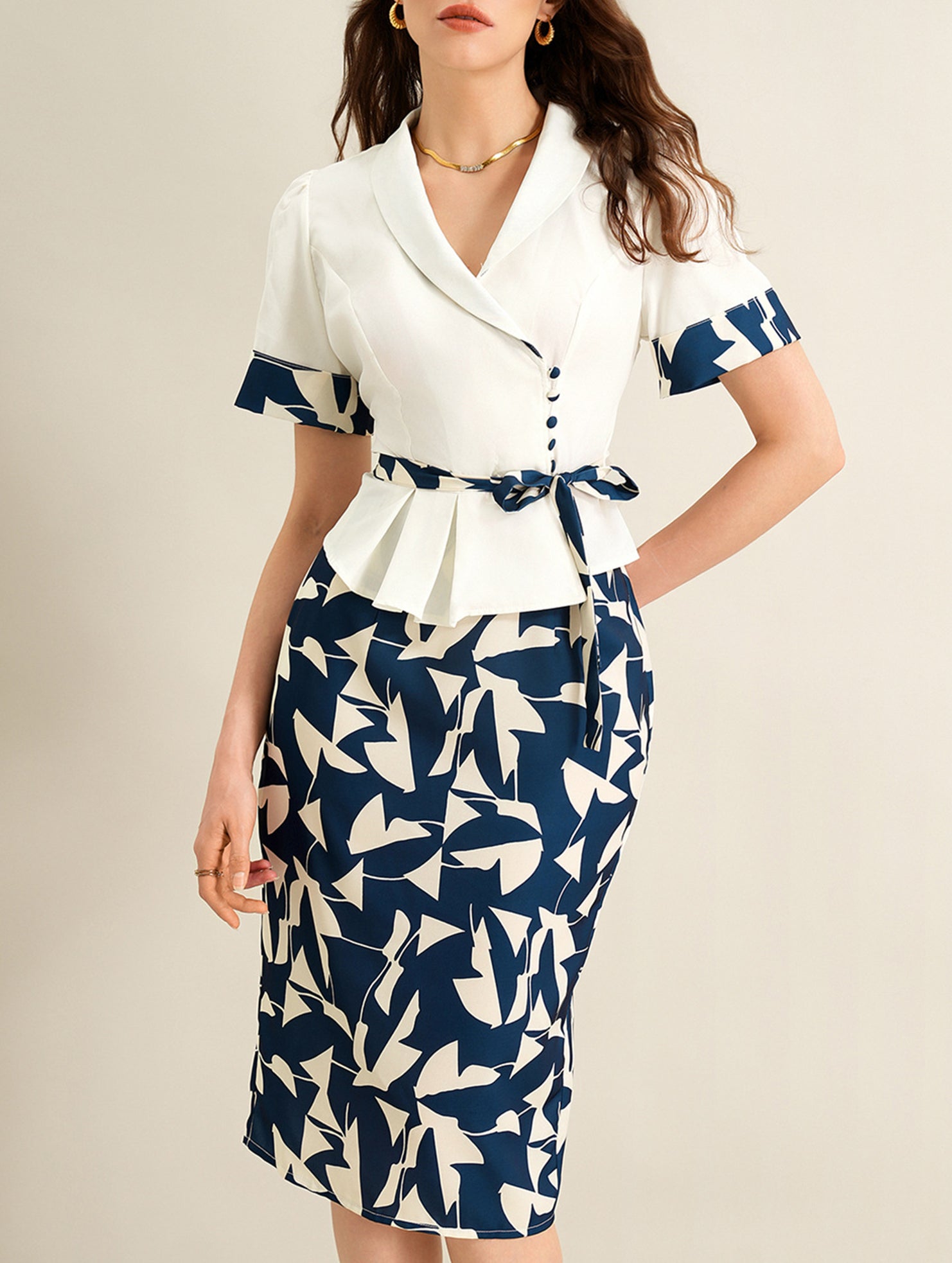 Abstract Print Office Skirt Set