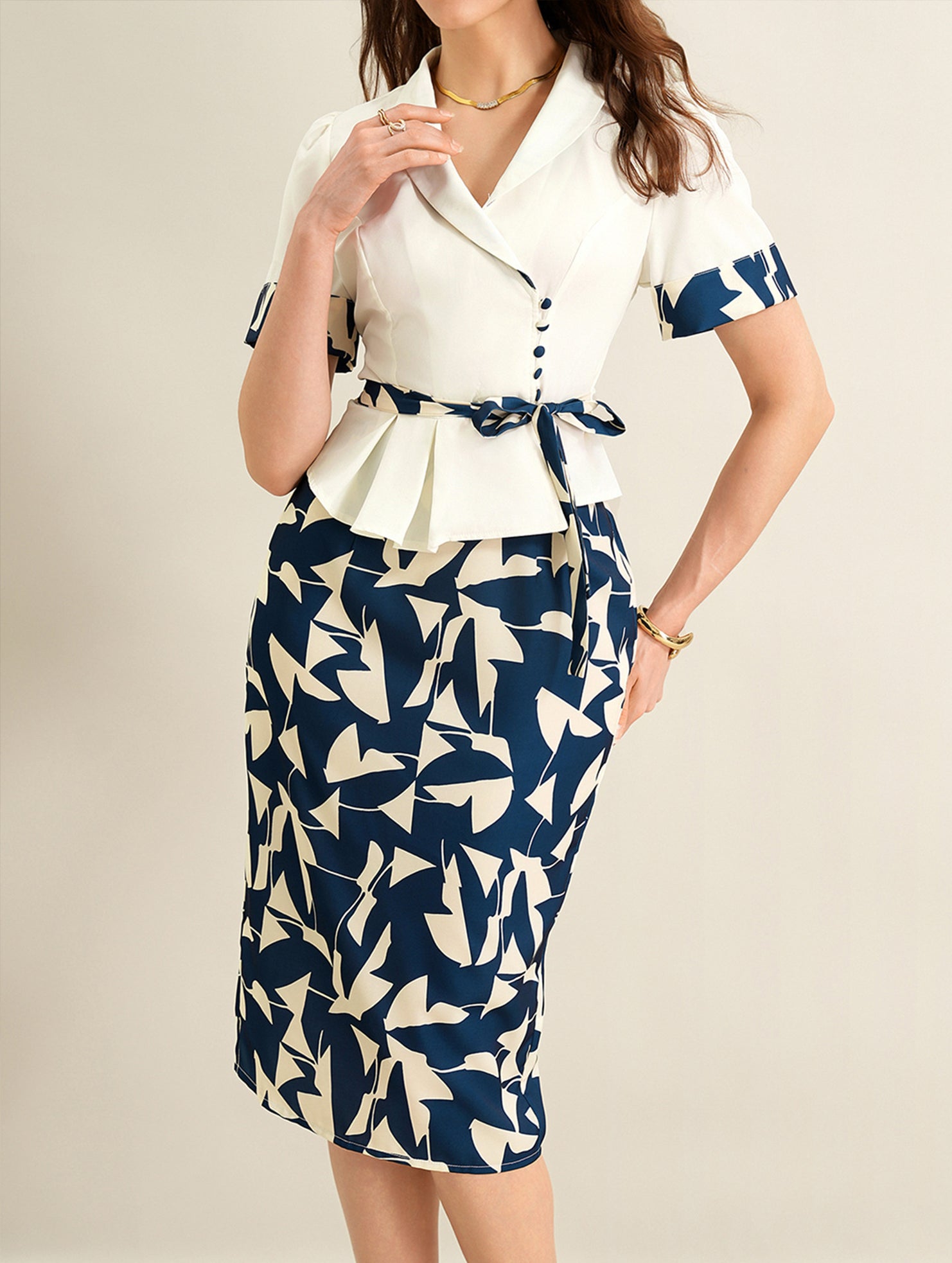 Abstract Print Office Skirt Set