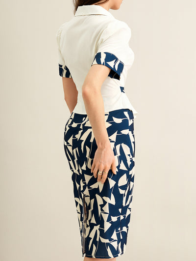 Abstract Print Office Skirt Set