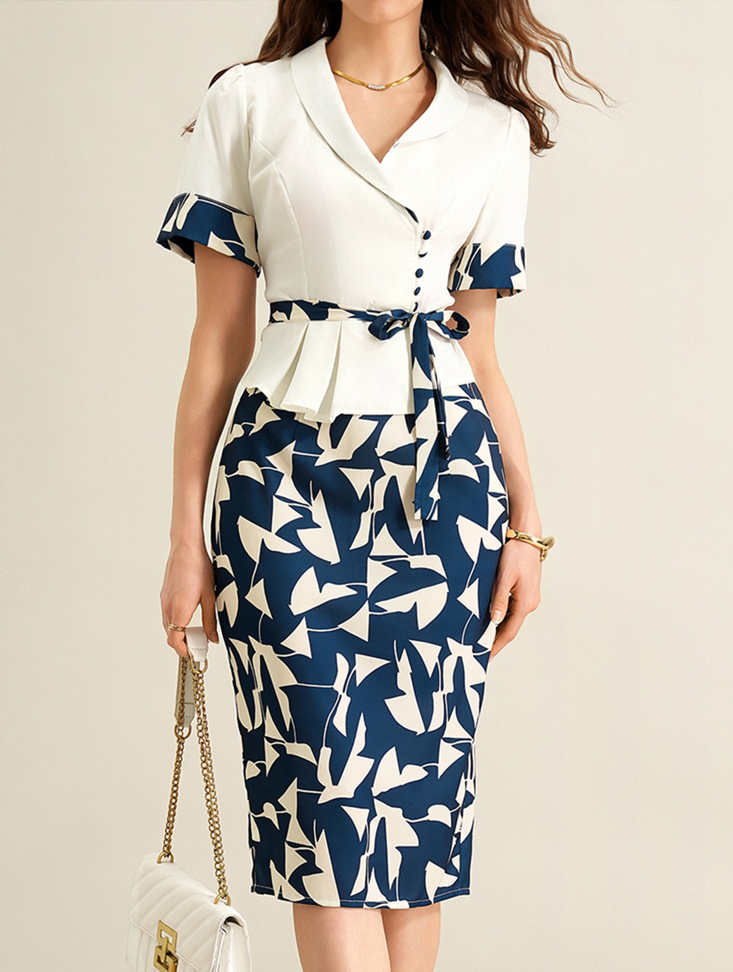 Abstract Print Office Skirt Set
