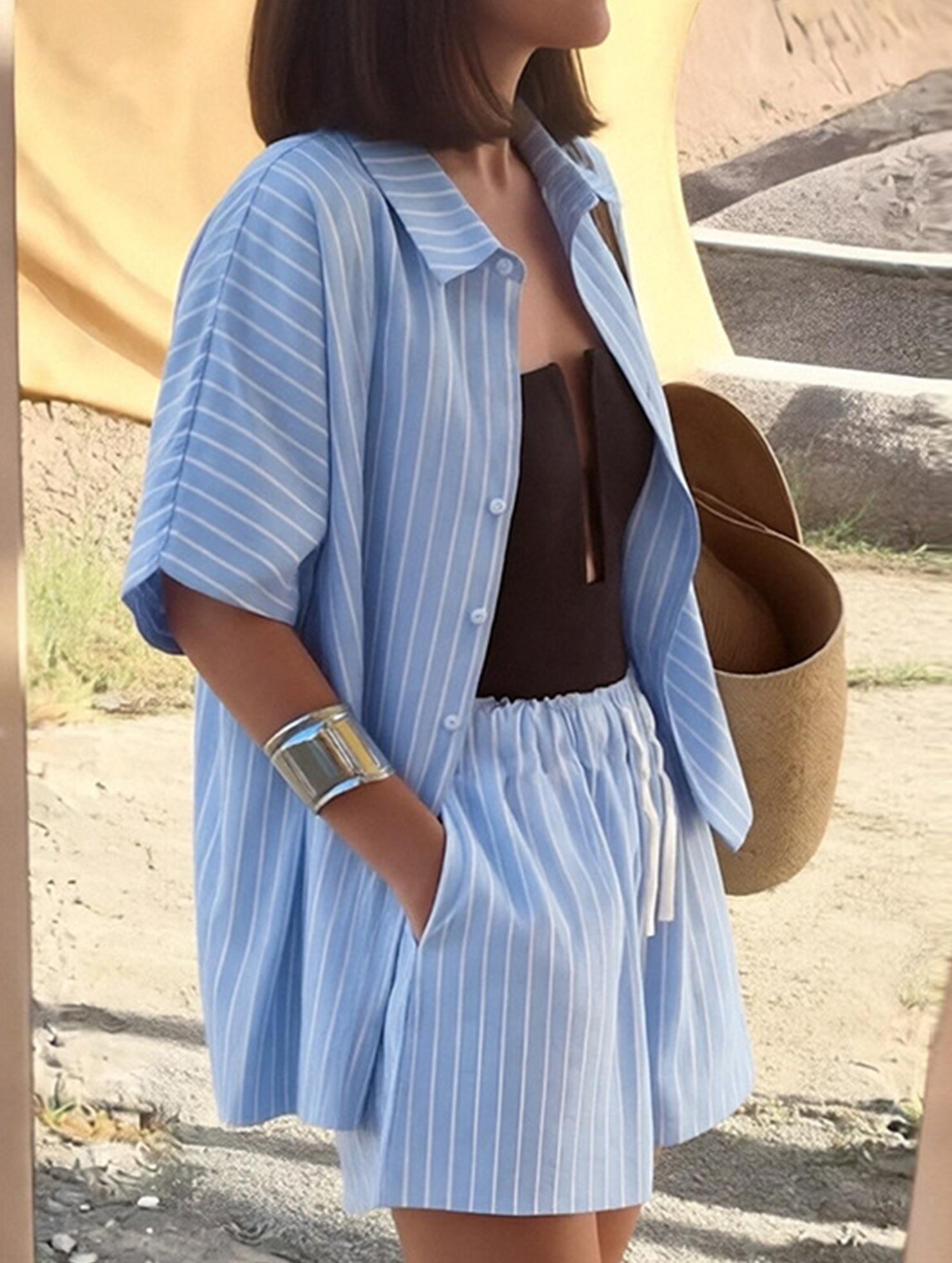 Stripe Shirt and Shorts Set