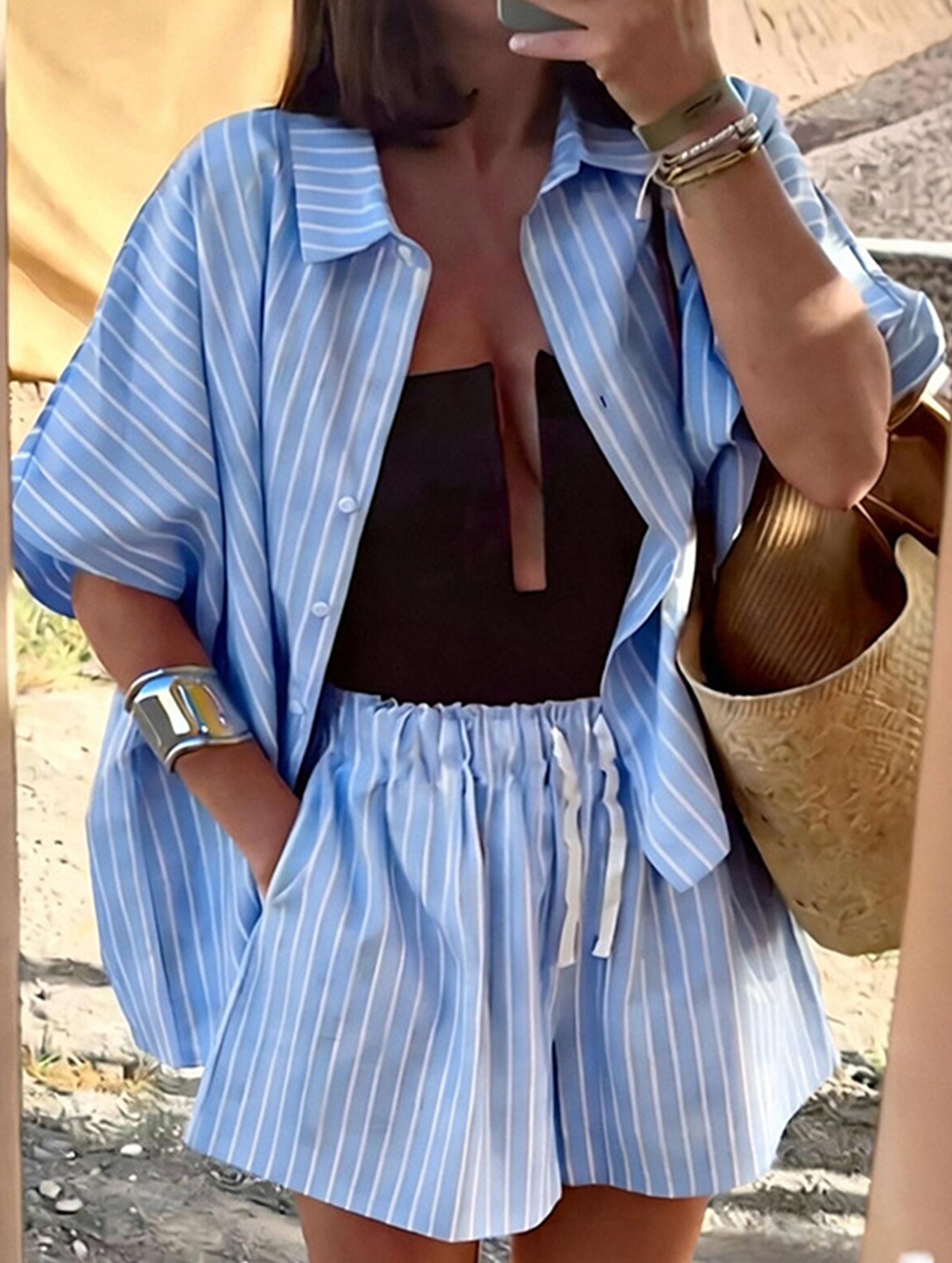Stripe Shirt and Shorts Set