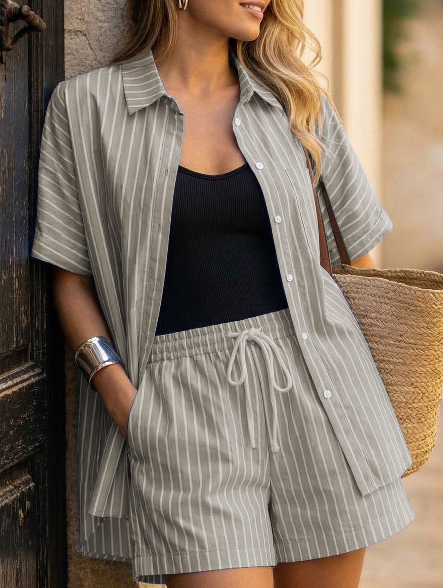 Stripe Shirt and Shorts Set