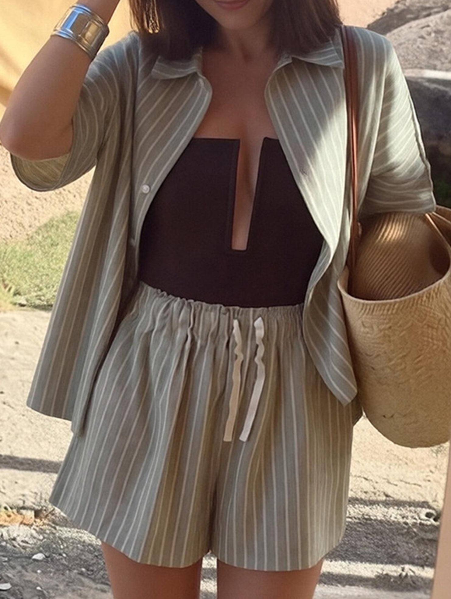 Stripe Shirt and Shorts Set