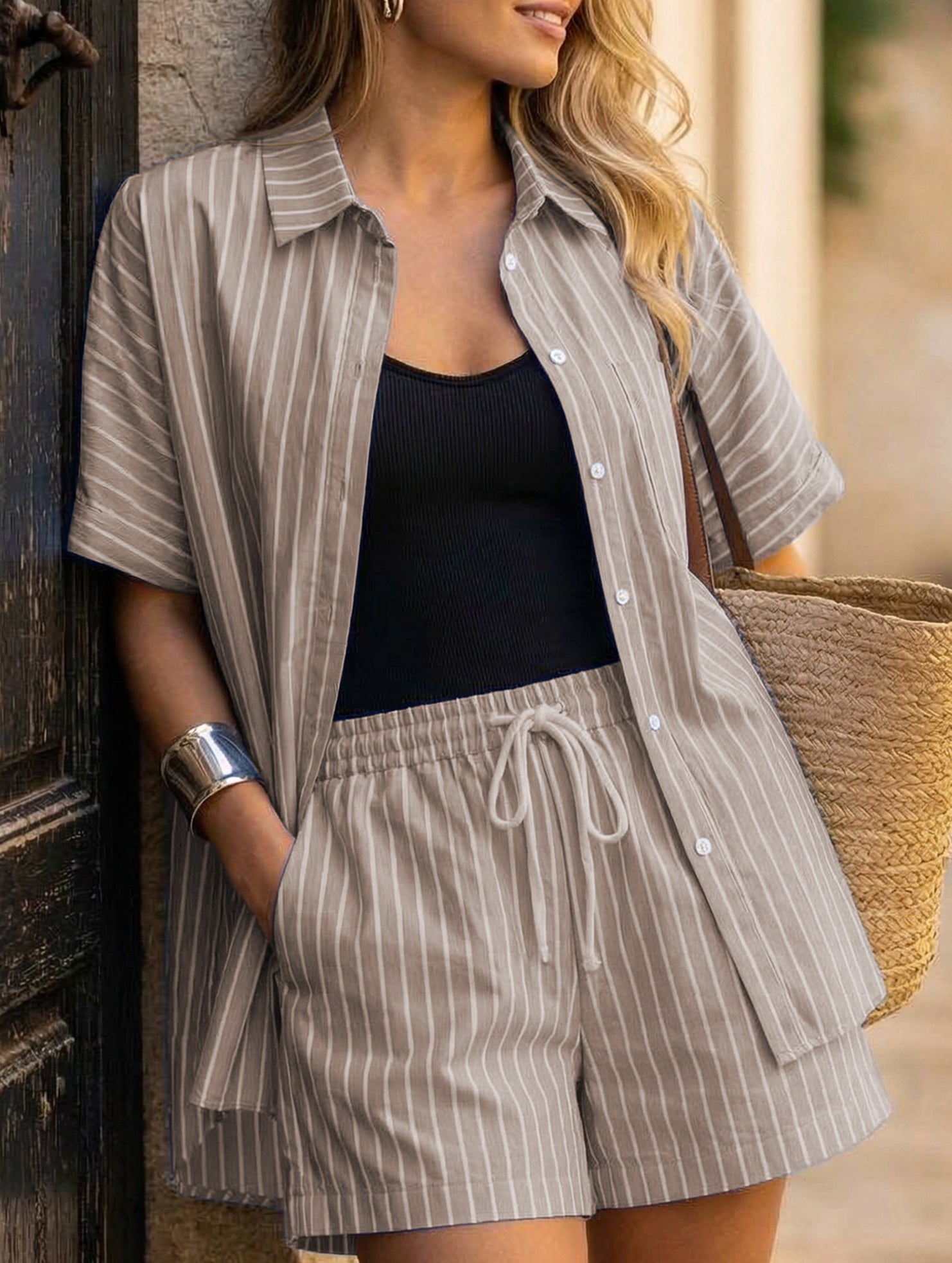 Stripe Shirt and Shorts Set