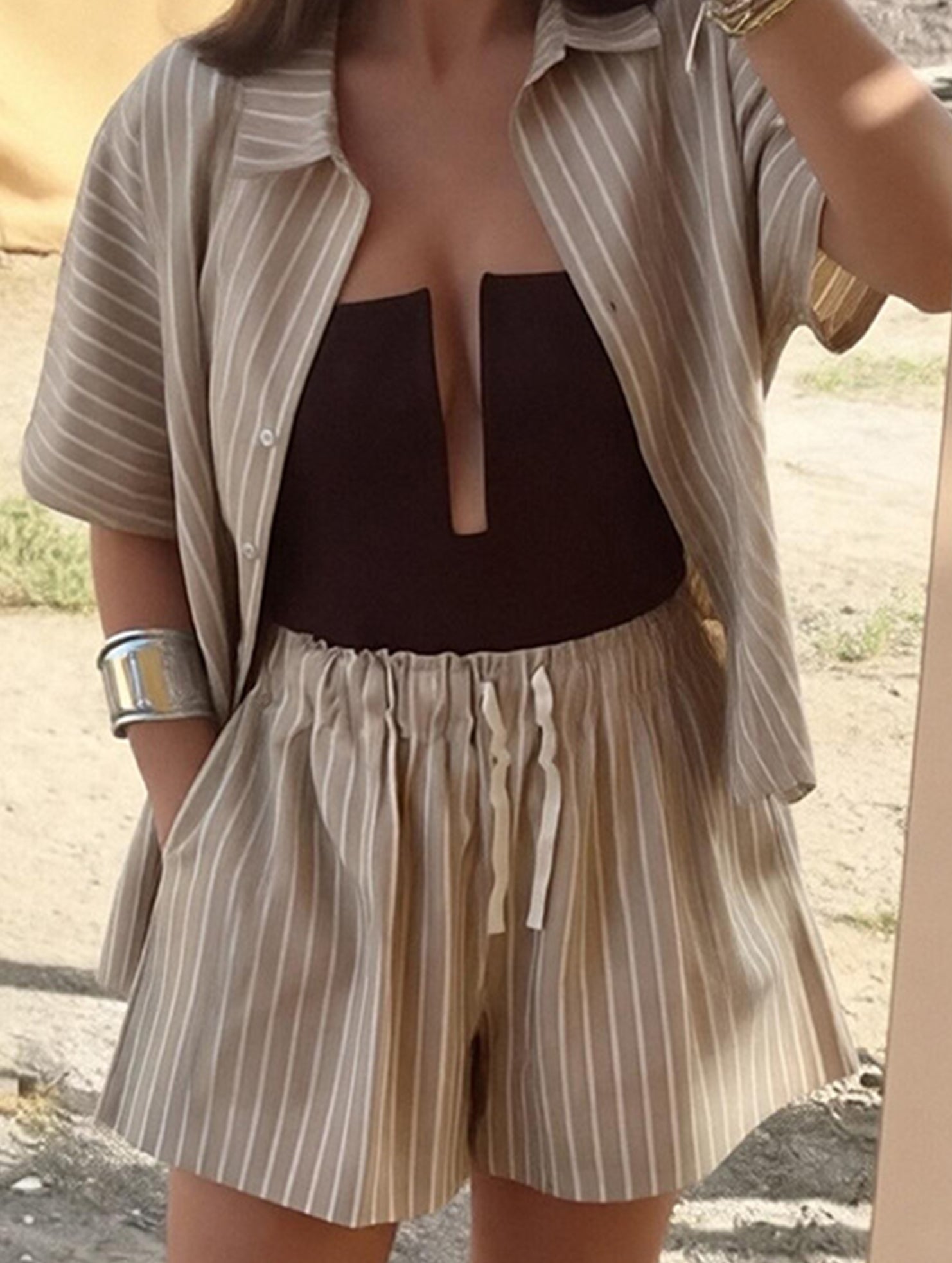 Stripe Shirt and Shorts Set